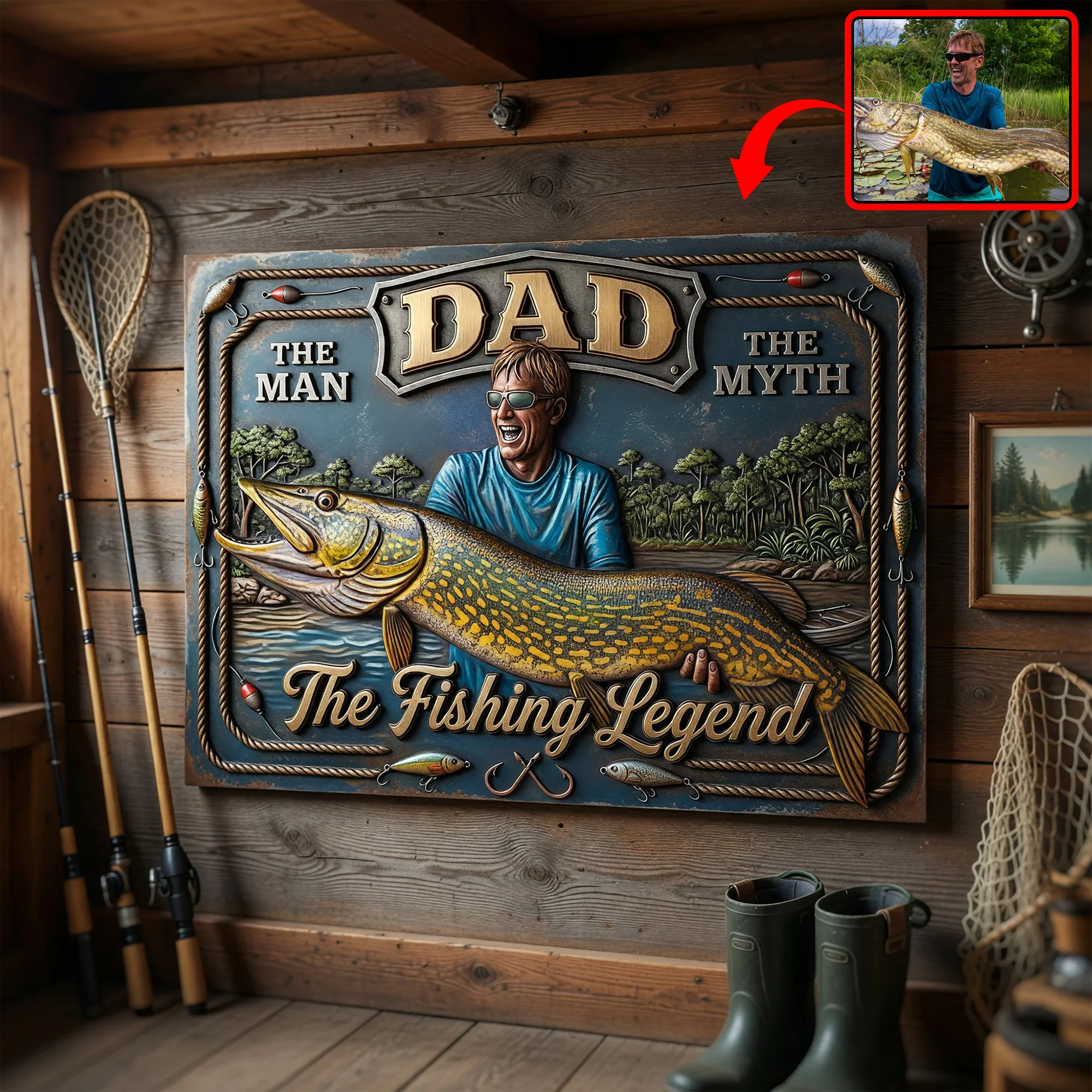 Custom Photo Dad The Fishing Legend - Personalized Metal Sign - Gift For Dad, Grandpa, Fishing Lover - Image 2