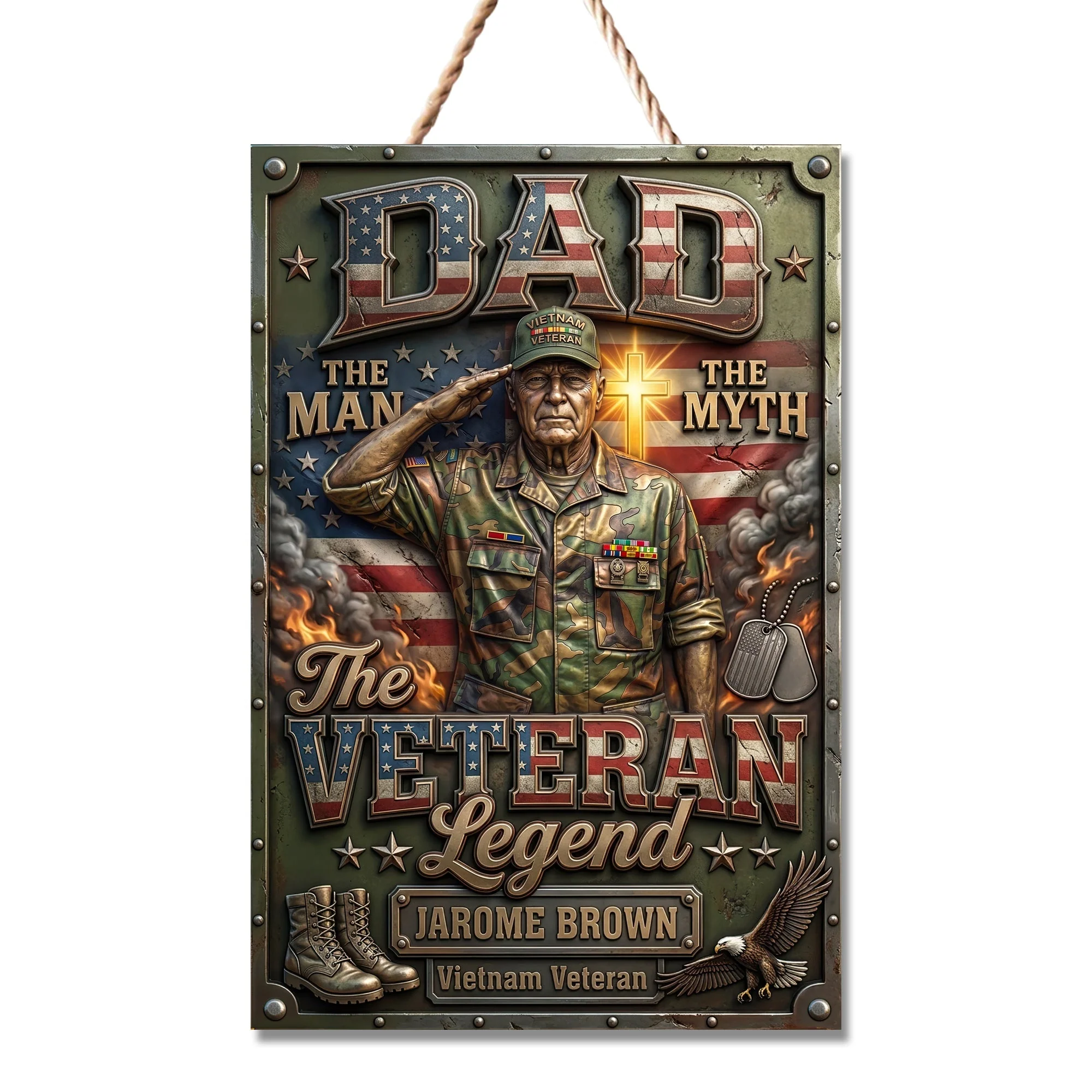 Custom Photo Dad The Man The Myth The Veteran Legend American Flag - Personalized Metal Sign - Gift For Dad, Veterans - Image 4