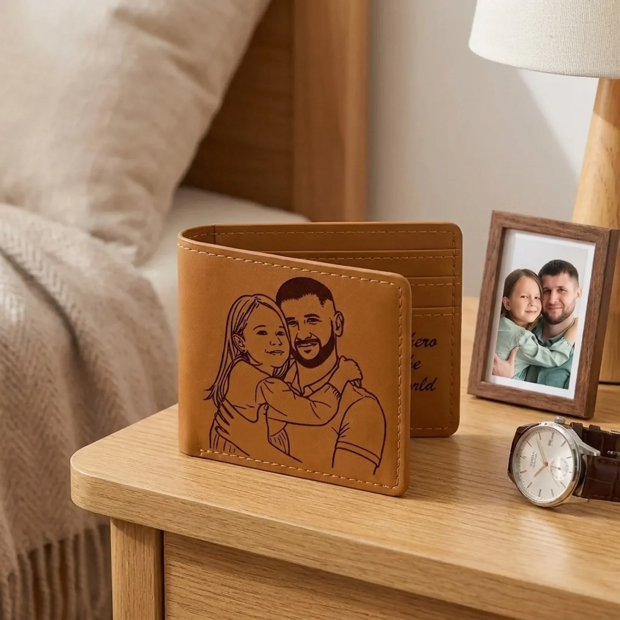 Custom Photo Engraved Bifold Daddy You Are My Hero -  Personalized Leather Wallet For Men - Gift For Dad, Grandpa - Image 4