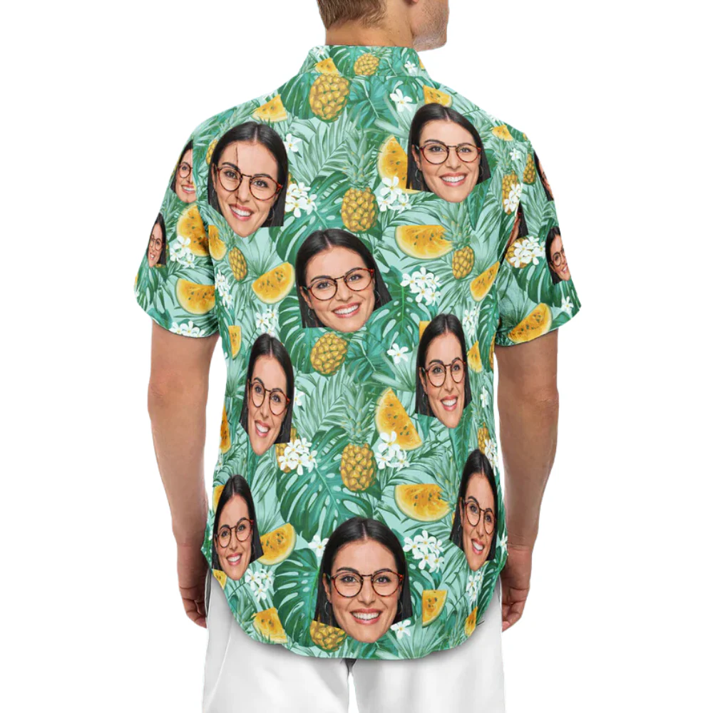 Custom Photo Face With Pineapple Green Tropical - Personalized Hawaiian Shirt - Image 2
