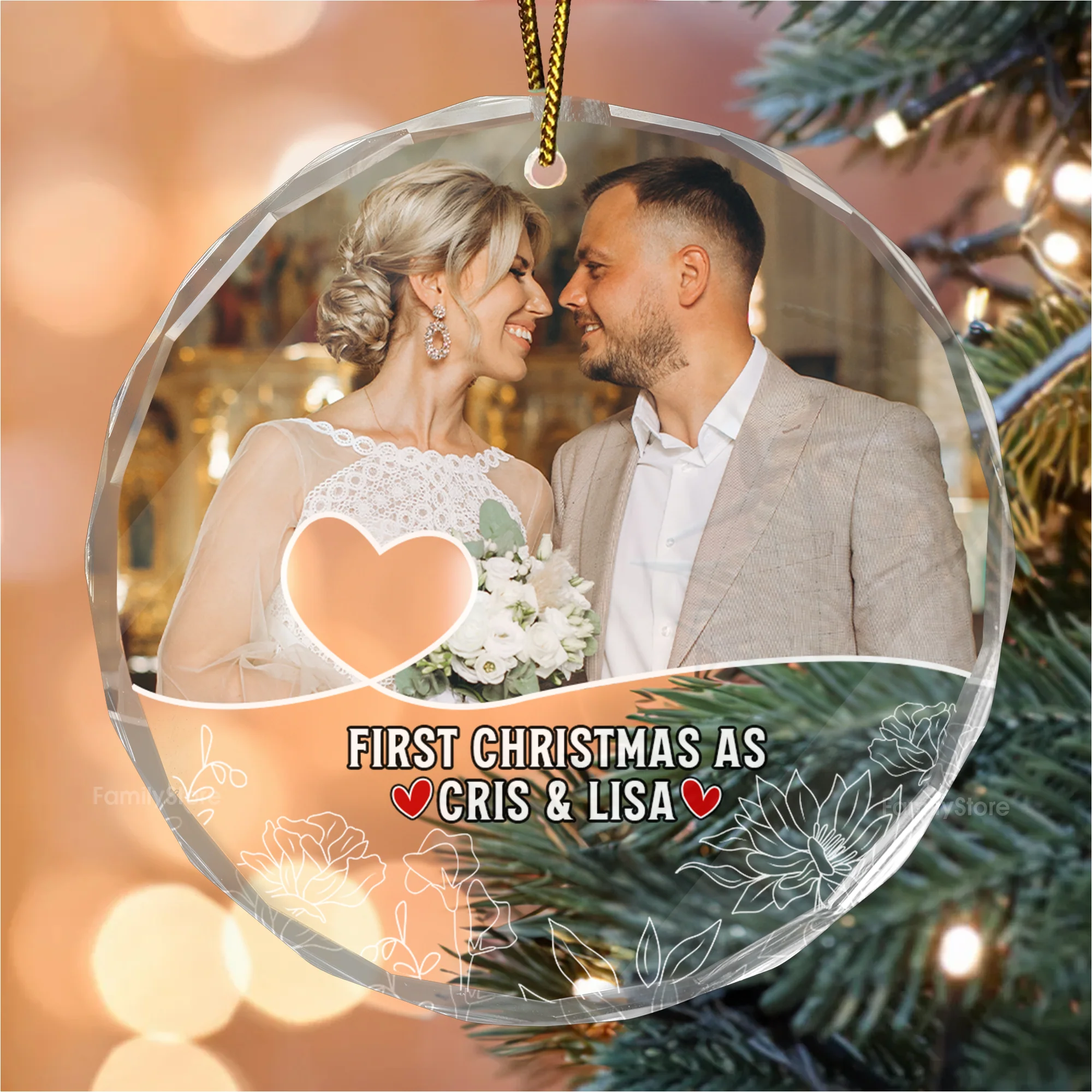 Custom Photo First Christmas As Mr & Mrs Couples - Gift for Couples, Wedding - Personalized Glass Ornament NH96 - Image 2