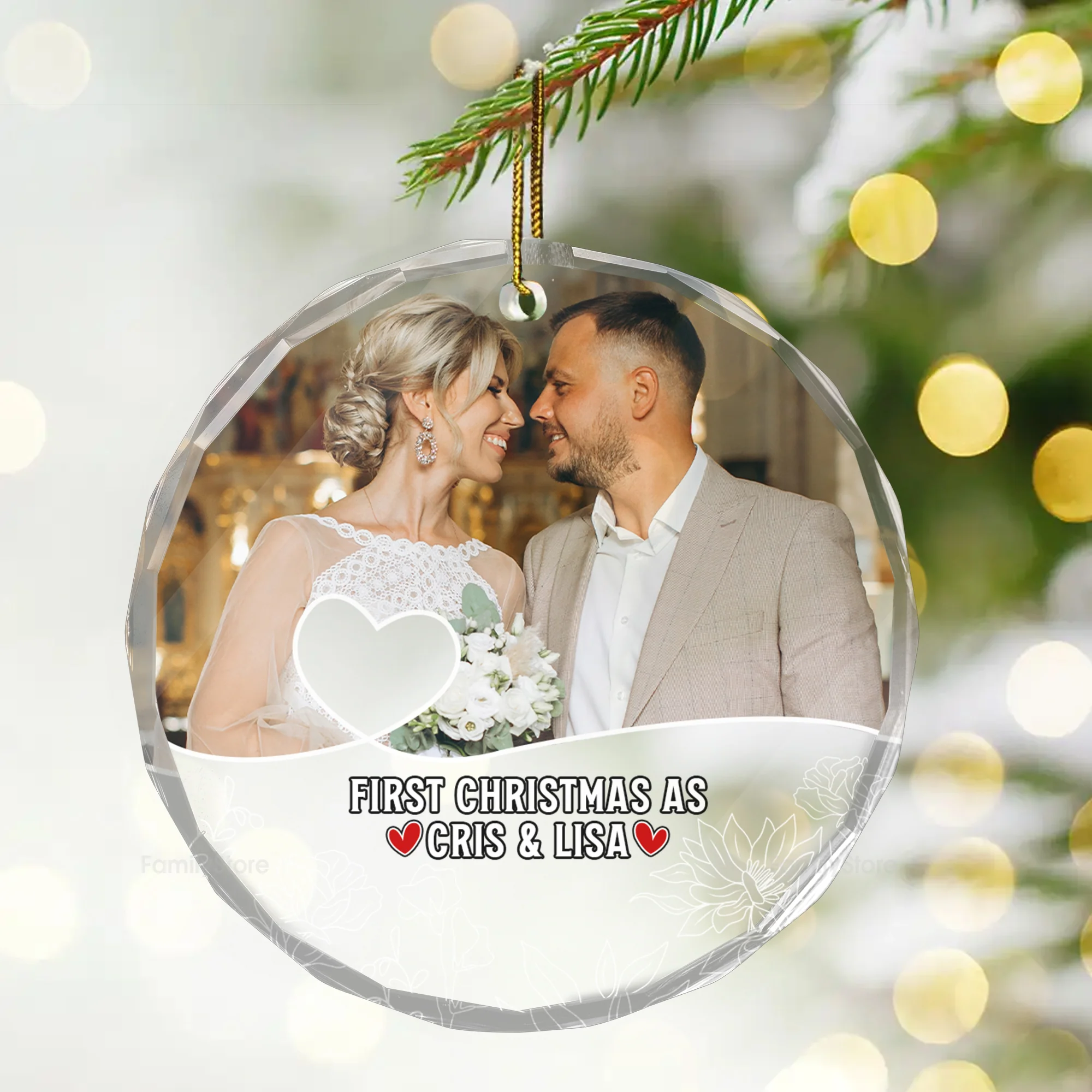 Custom Photo First Christmas As Mr & Mrs Couples - Gift for Couples, Wedding - Personalized Glass Ornament NH96 - Image 3