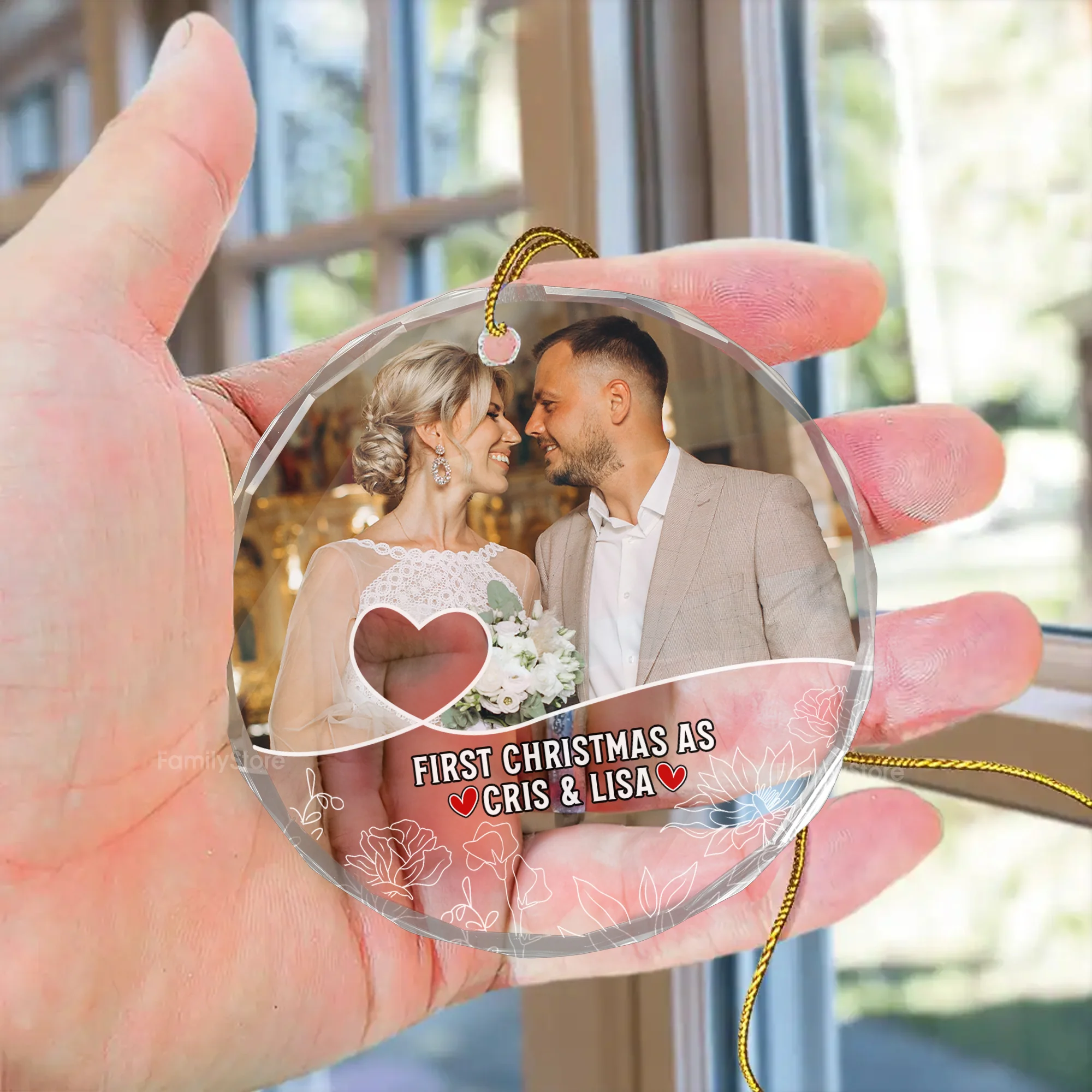 Custom Photo First Christmas As Mr & Mrs Couples - Gift for Couples, Wedding - Personalized Glass Ornament NH96 - Image 4