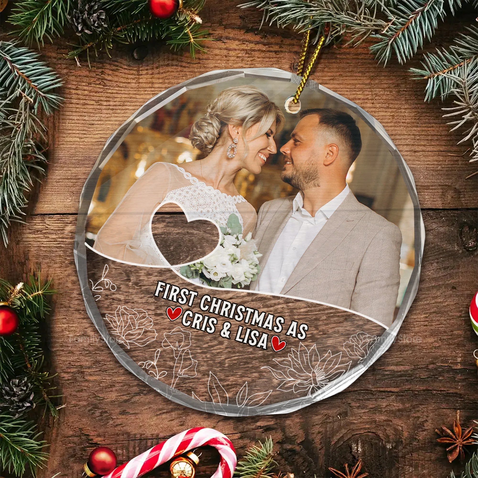 Custom Photo First Christmas As Mr & Mrs Couples - Gift for Couples, Wedding - Personalized Glass Ornament NH96 - Image 5