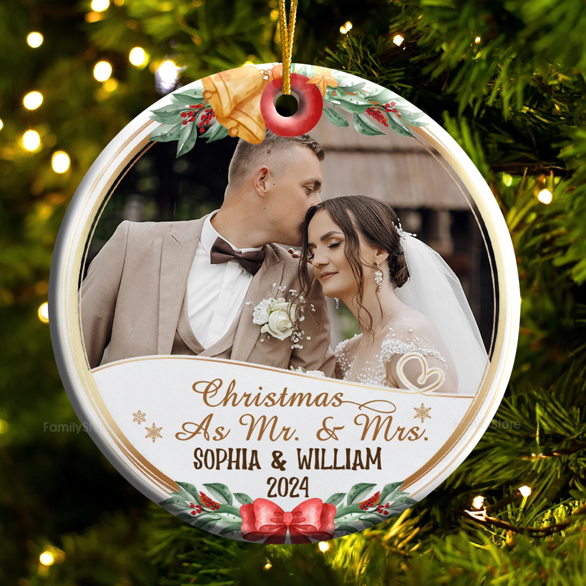 Custom Photo First Christmas As Mr & Mrs - Gift for Couples - Personalized Ceramic Ornament - CRAWL NH96 - Image 4