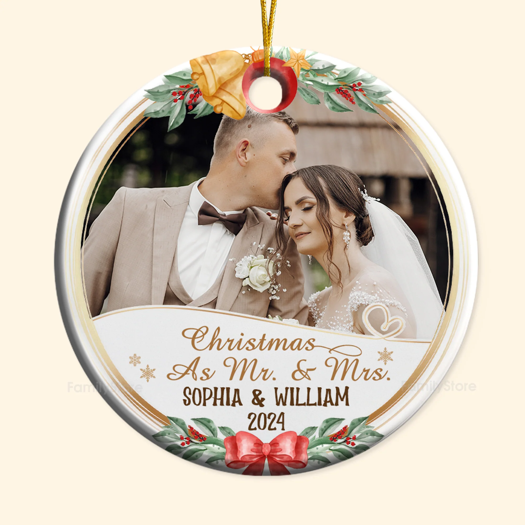 Custom Photo First Christmas As Mr & Mrs - Gift for Couples - Personalized Ceramic Ornament - CRAWL NH96 - Image 5