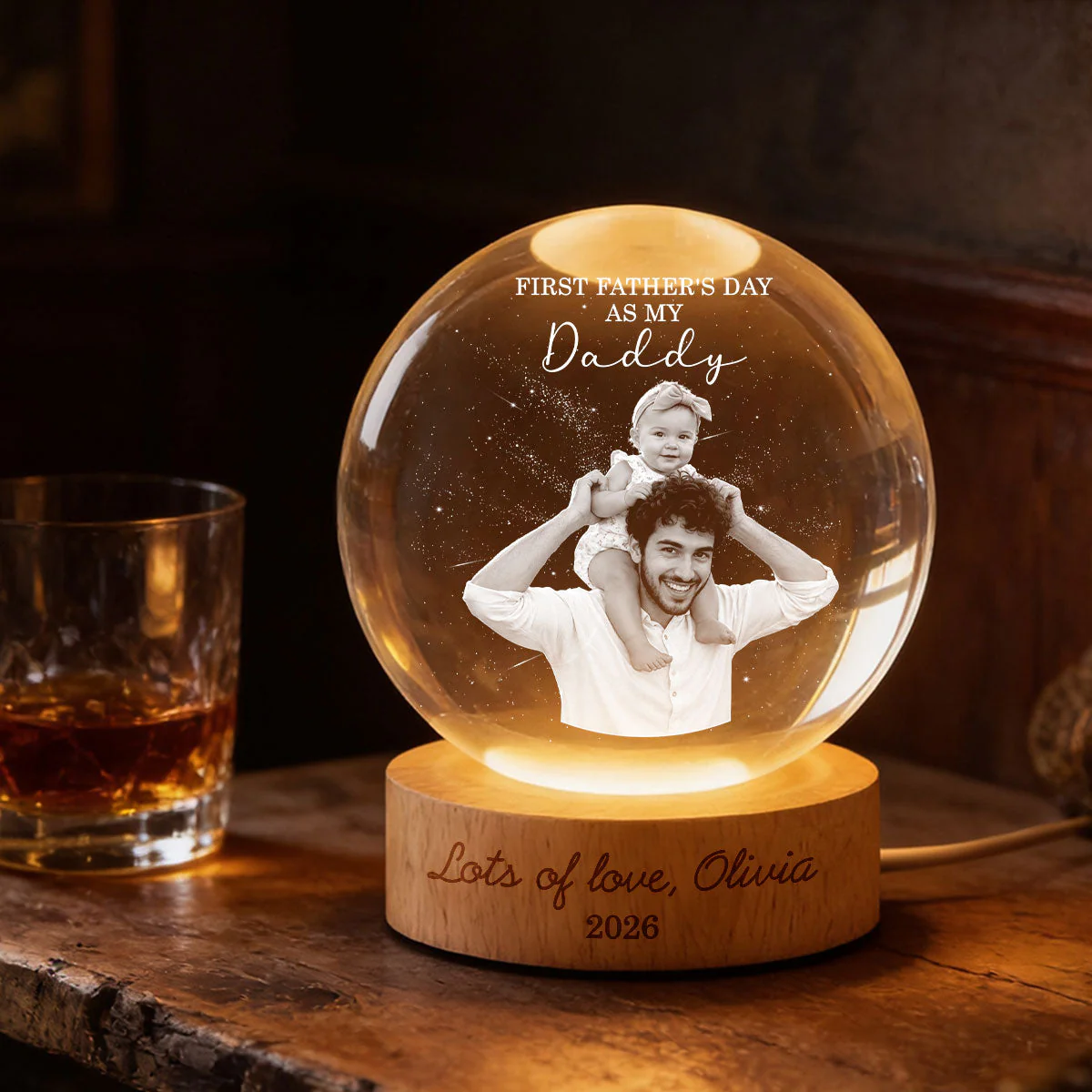 Custom Photo First Father's Day As My Daddy Lots Of Love - Personalized Crystal Globe Lamp - Gift For Dad - Image 3