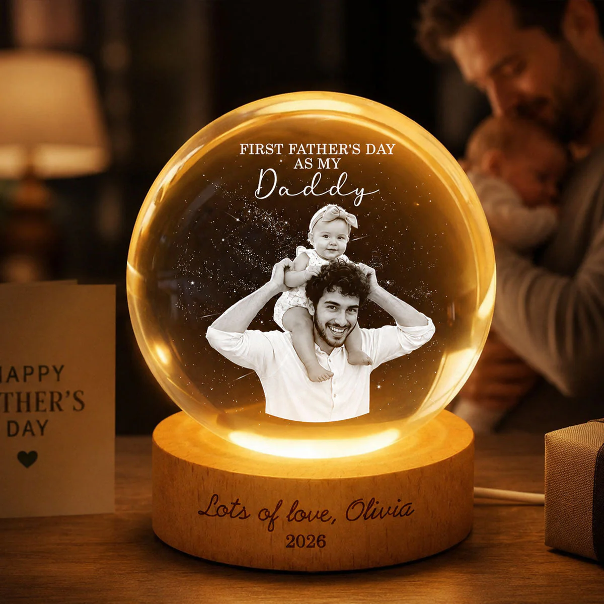 Custom Photo First Father's Day As My Daddy Lots Of Love - Personalized Crystal Globe Lamp - Gift For Dad - Image 5