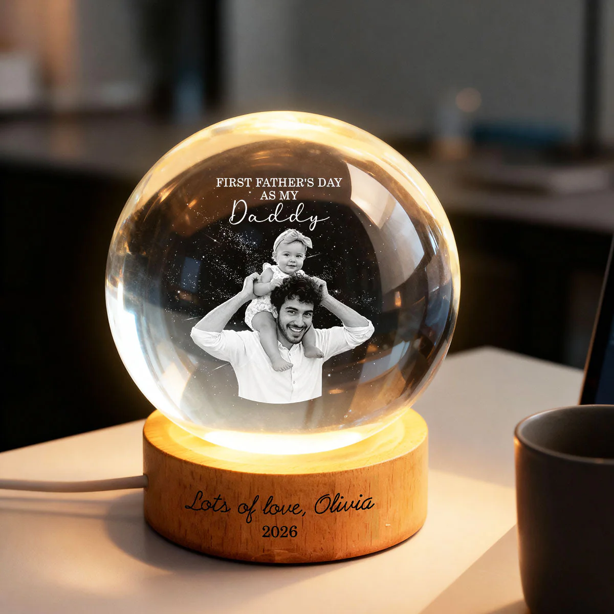 Custom Photo First Father's Day As My Daddy Lots Of Love - Personalized Crystal Globe Lamp - Gift For Dad - Image 6