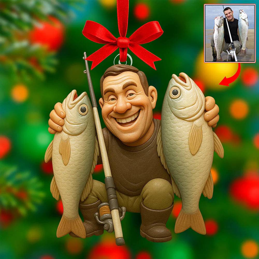 Custom Photo Fisherman Christmas - Personalized Acrylic Ornament - Gifts For Dad, Grandpa, Fishing Lovers