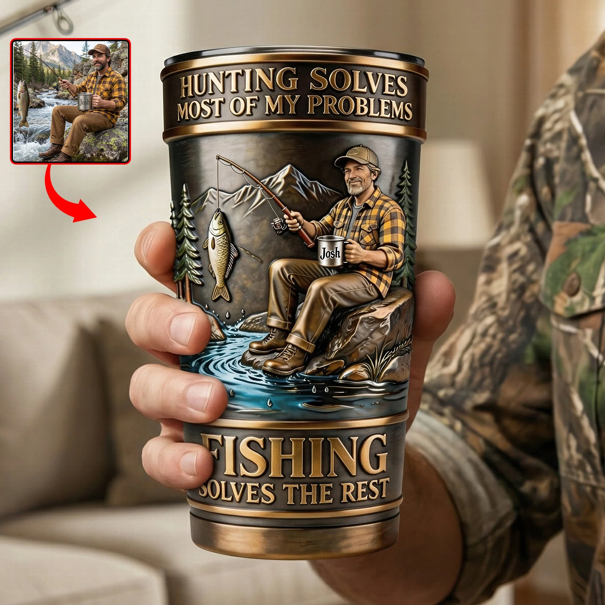 Custom Photo Fishing Solves The Rest - Personalized Tumbler - Gift For Dad, Grandpa, Fishing Lover