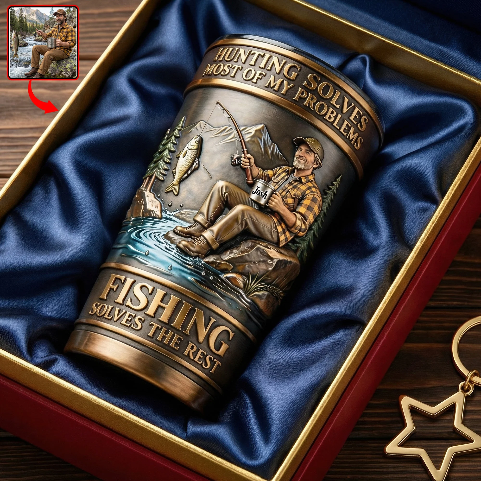 Custom Photo Fishing Solves The Rest - Personalized Tumbler - Gift For Dad, Grandpa, Fishing Lover - Image 2