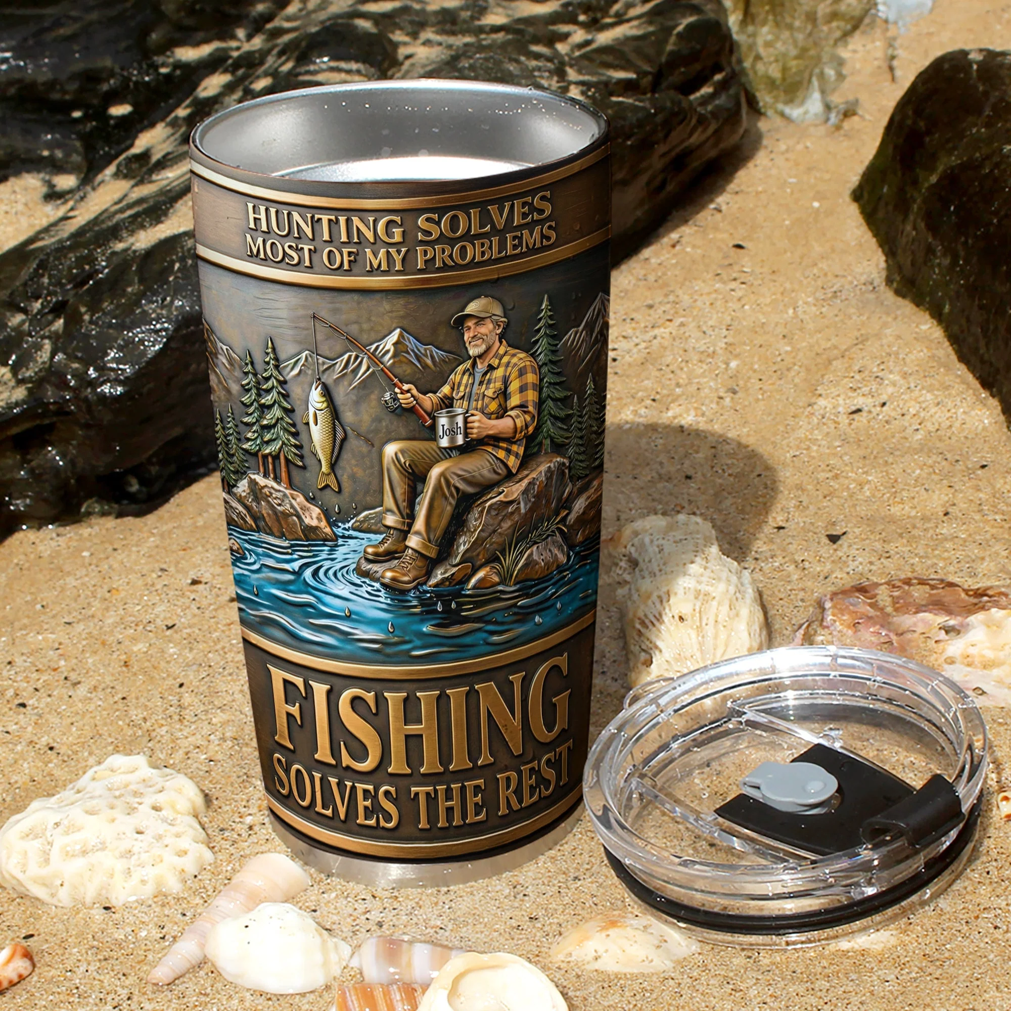 Custom Photo Fishing Solves The Rest - Personalized Tumbler - Gift For Dad, Grandpa, Fishing Lover - Image 3