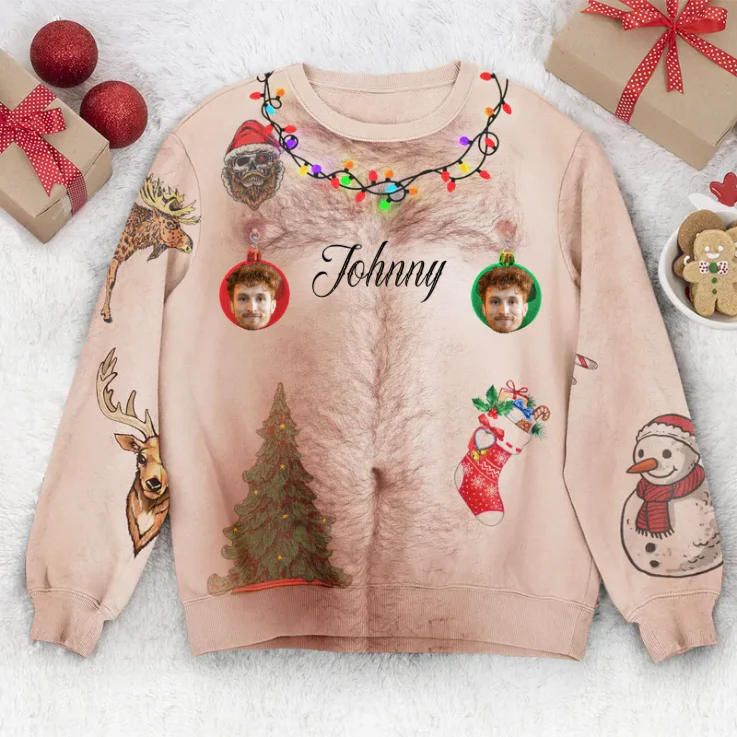 Custom Photo Funny Body With Lights - Personalized Ugly Christmas Sweater - Gift for Dad, Grandpa, Husband - Image 2