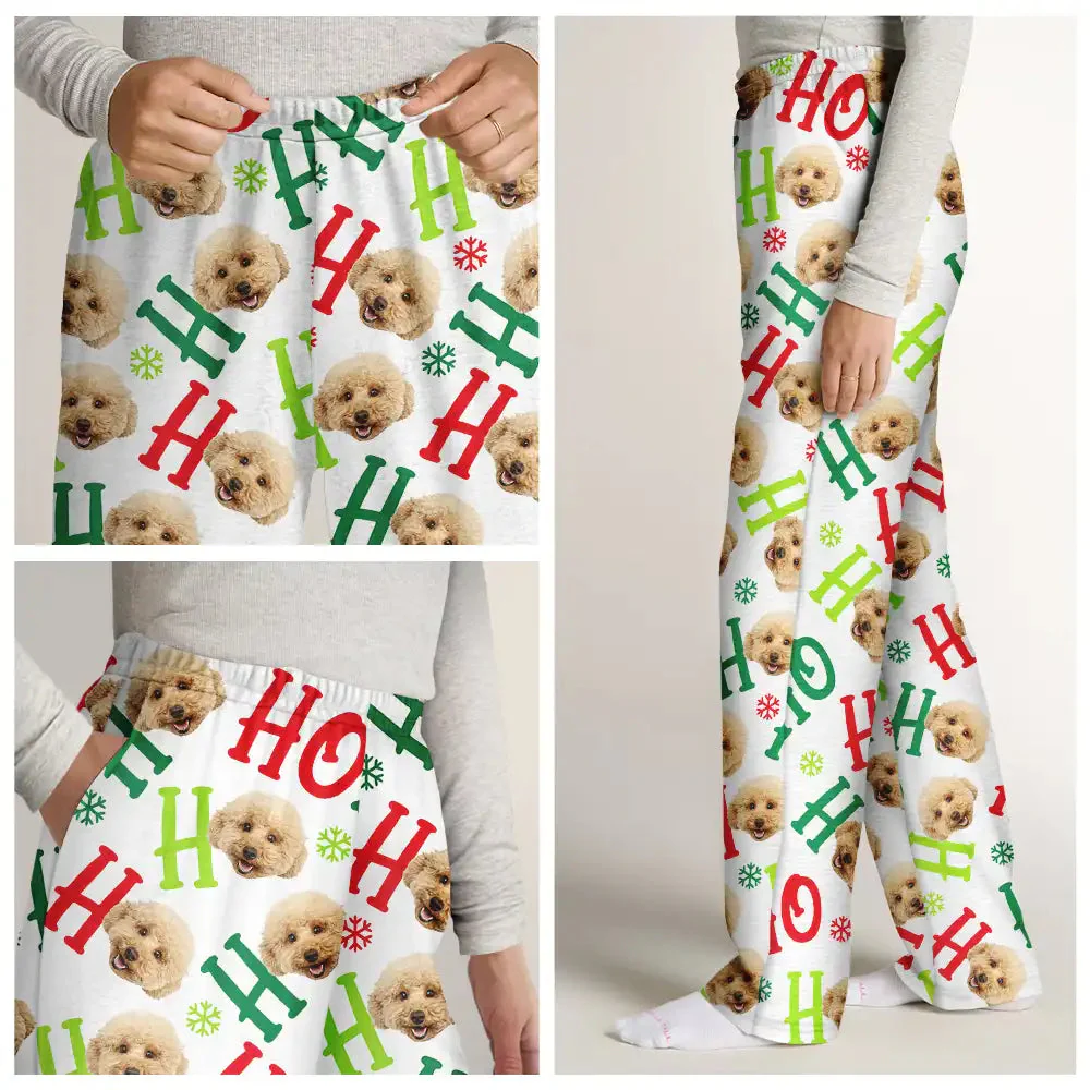 Custom Photo Funny Dog Cat Pet Human Faces Ho Ho Ho - Gift For Family Members, Friends - Personalized Pajama Pants - NA94 - Image 3