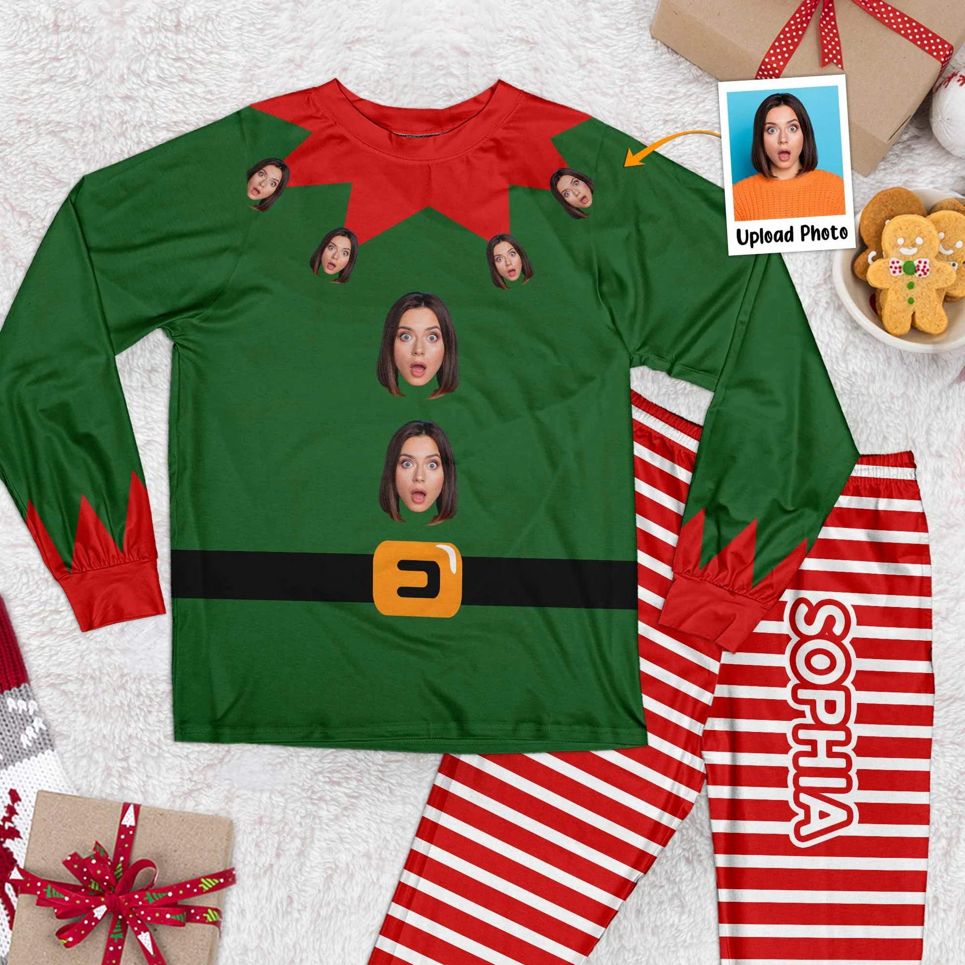 Custom Photo Funny Face Funny Elf - Personalized Unisex Pajamas Set - Gift For Family Members, Friends - NA94 - Image 2