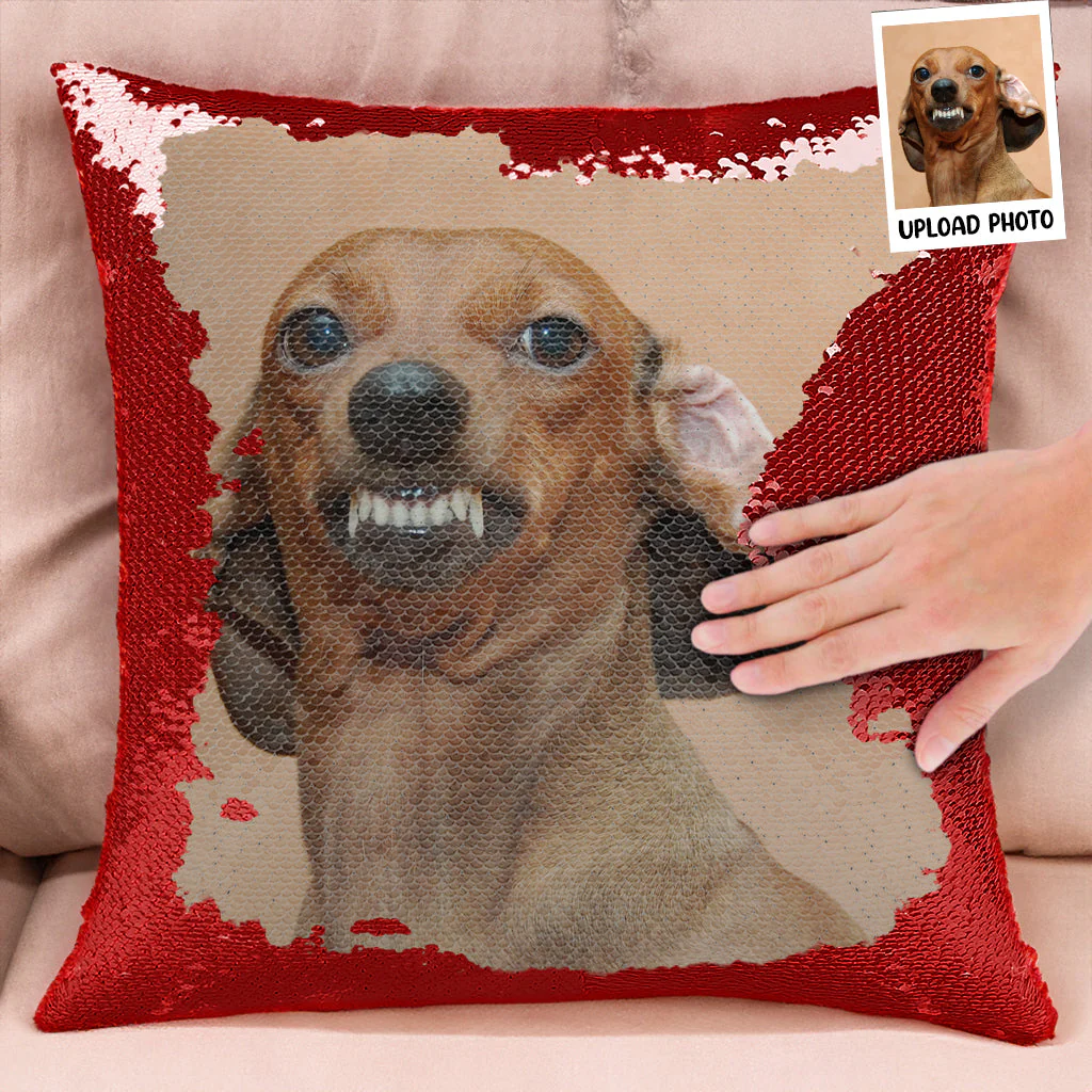 Custom Photo Funny Face -  Personalized Sequin Pillow - Funny Gift For Family Members, Pet Lovers, Friends, Couple, Husband Wife, Anniversary Gift NA94