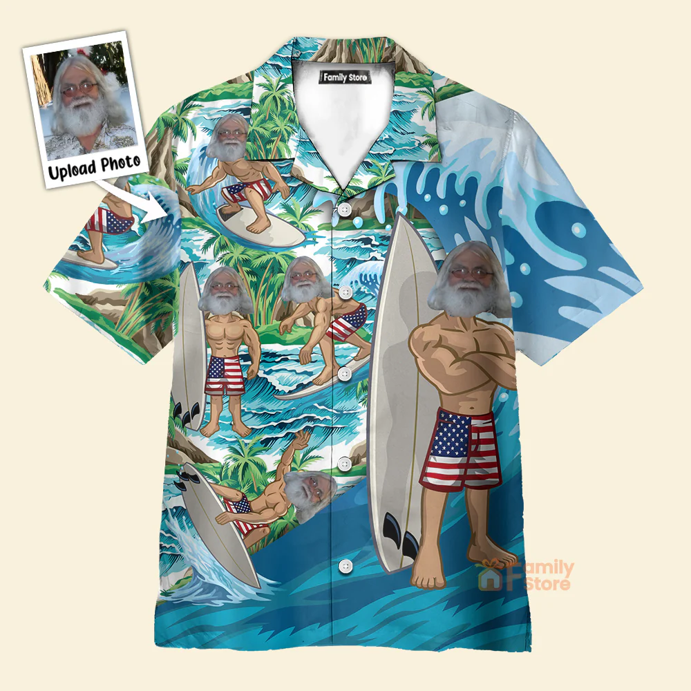 Custom Photo Funny Men Surfing - Personalized Hawaiian Shirt - Image 3