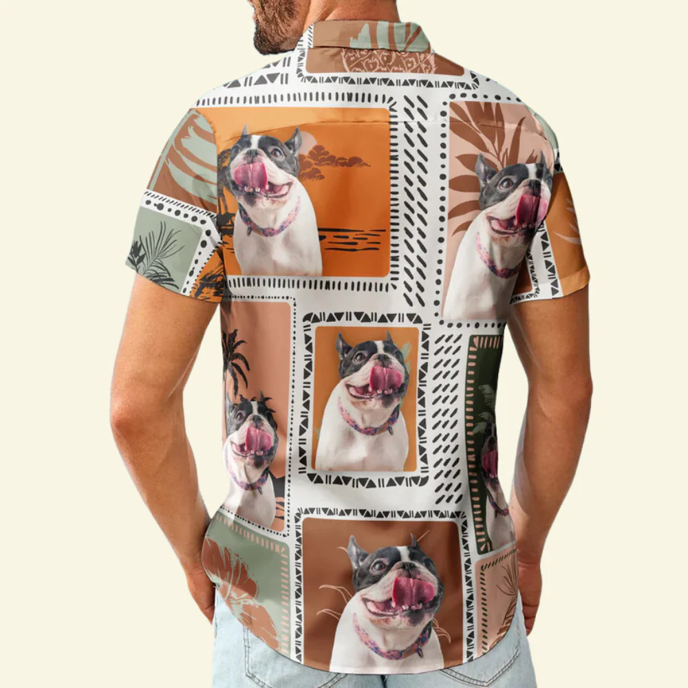 Custom Photo Funny Photo Retro Tropical Palm Trees - Personalized Hawaiian Shirt - Image 2