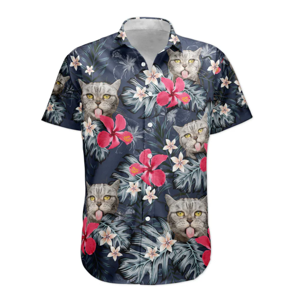 Custom Photo Funny Red Hibiscus - Personalized Hawaiian Shirt - Image 3