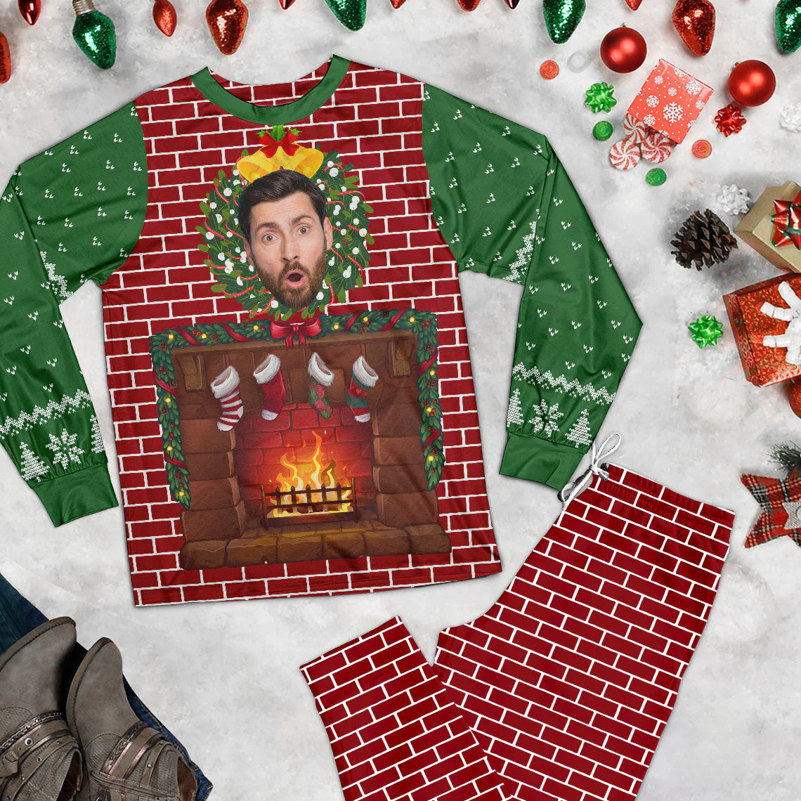 Custom Photo Funny Walking Fireplace  - Personalized Unisex Pajamas Set - Gift For Family Members, Friends - NA94 - Image 3
