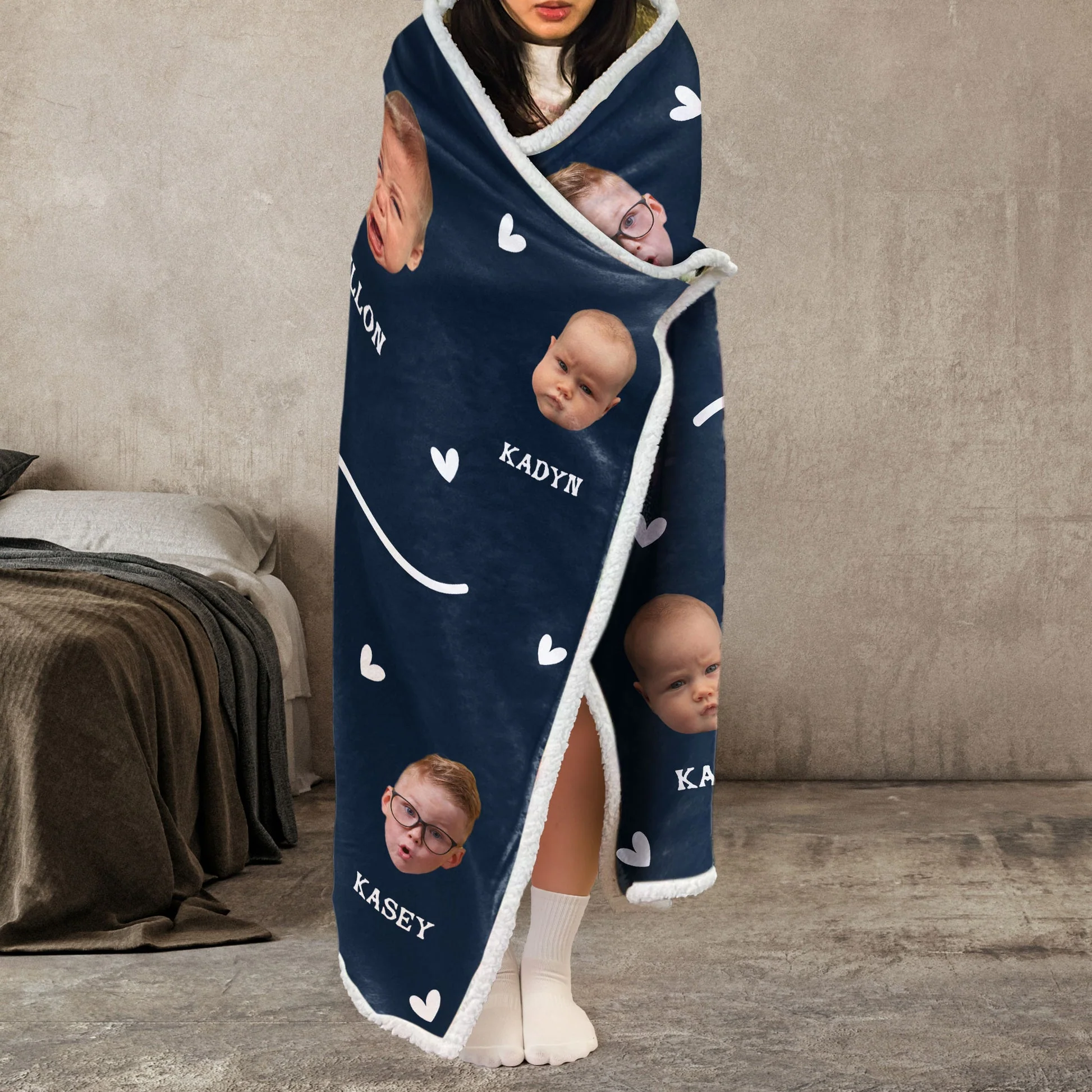 Custom Photo Gigi Mommy Funny Baby Face - Personalized Wearable Hooded Blanket - Gift For Grandma, Mom - NA94 - Image 4