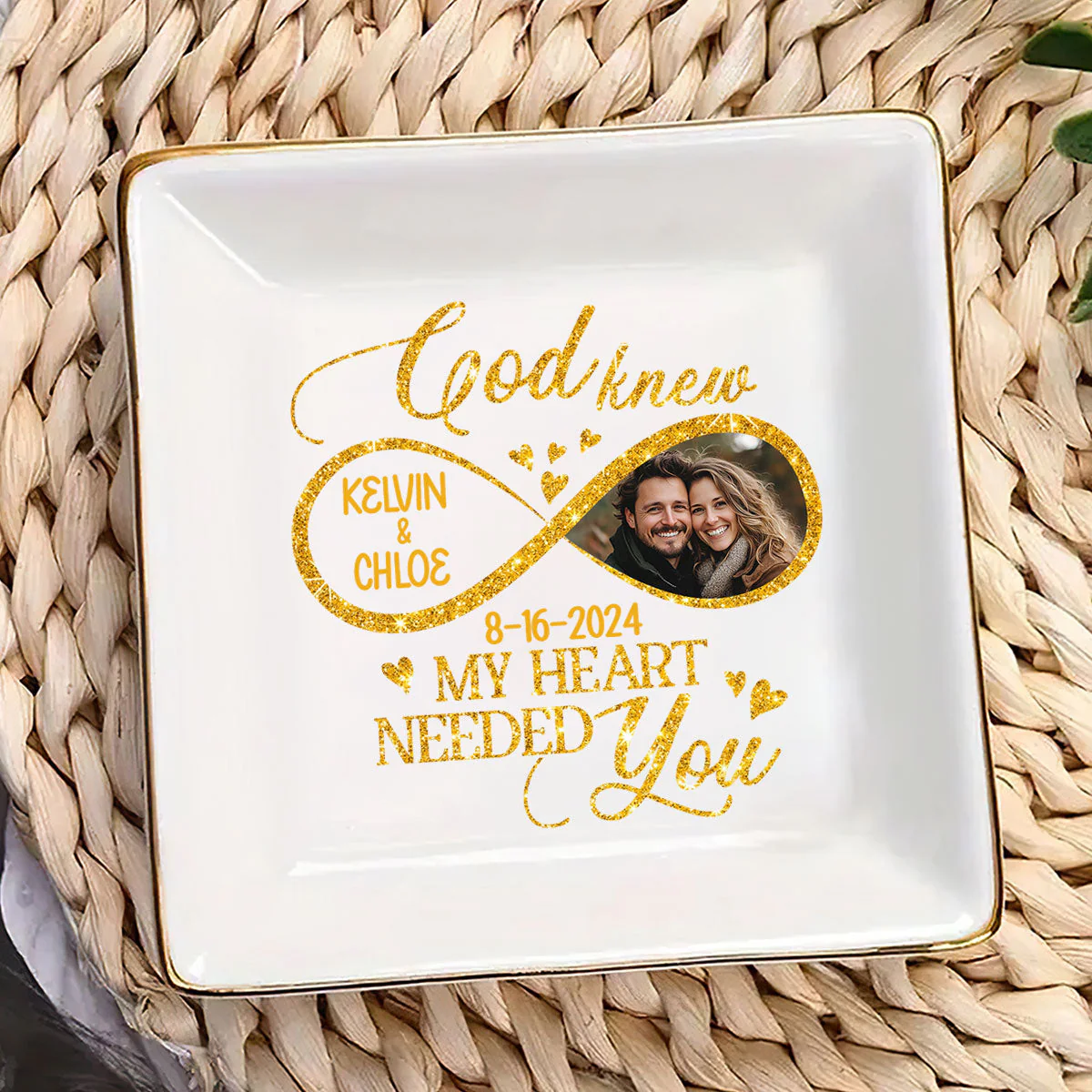 Custom Photo God Knew My Heart Needed You - Personalized Jewelry Dish - Gift For Couple, Husband Wife, Anniversary, Engagement, Wedding, Marriage Gift - NH96 - Image 3