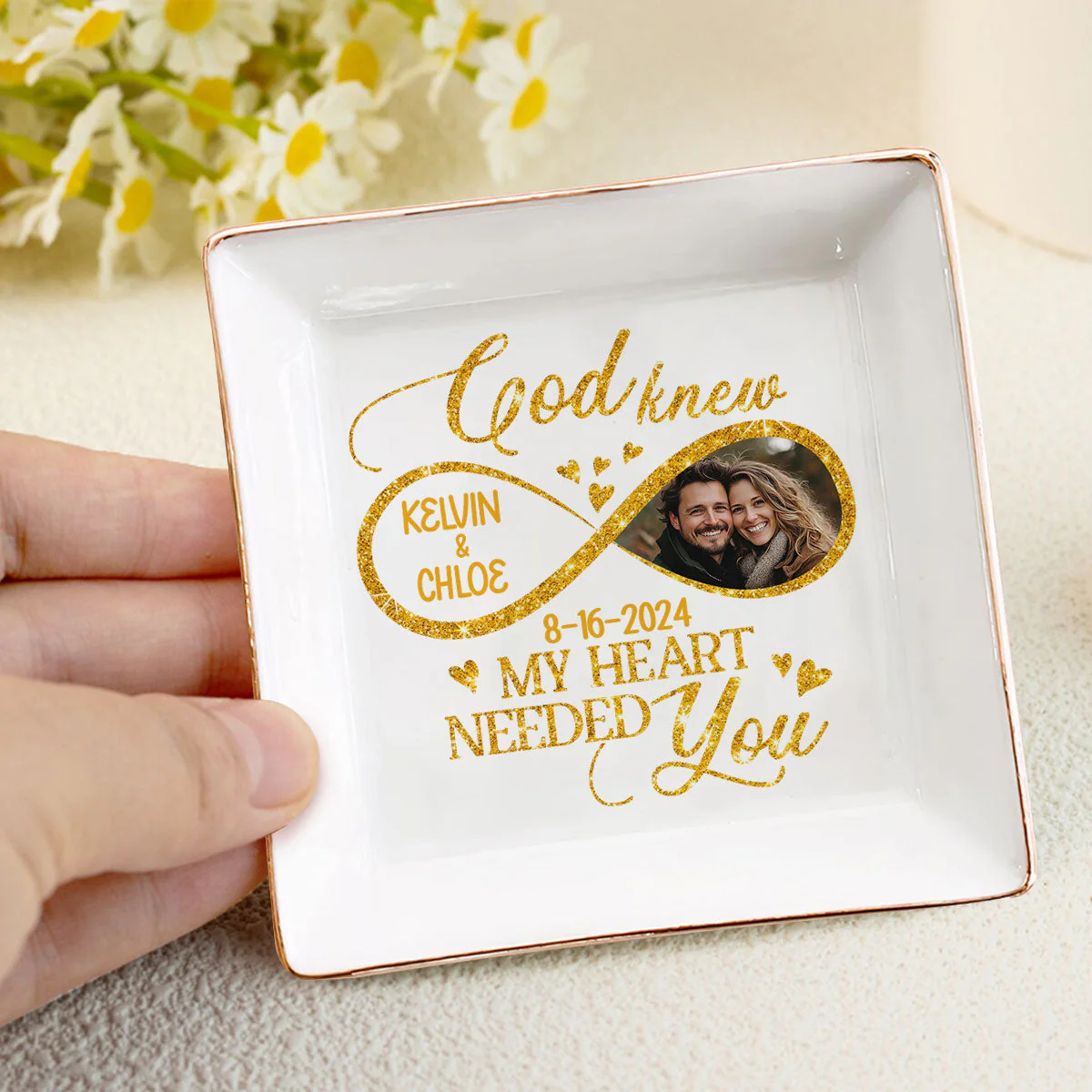 Custom Photo God Knew My Heart Needed You - Personalized Jewelry Dish - Gift For Couple, Husband Wife, Anniversary, Engagement, Wedding, Marriage Gift - NH96 - Image 4