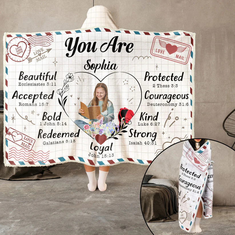 Custom Photo God Says You Are Beautiful And Kind - Personalized Wearable Hooded Blanket - Gift For Women - NA94 - Image 2