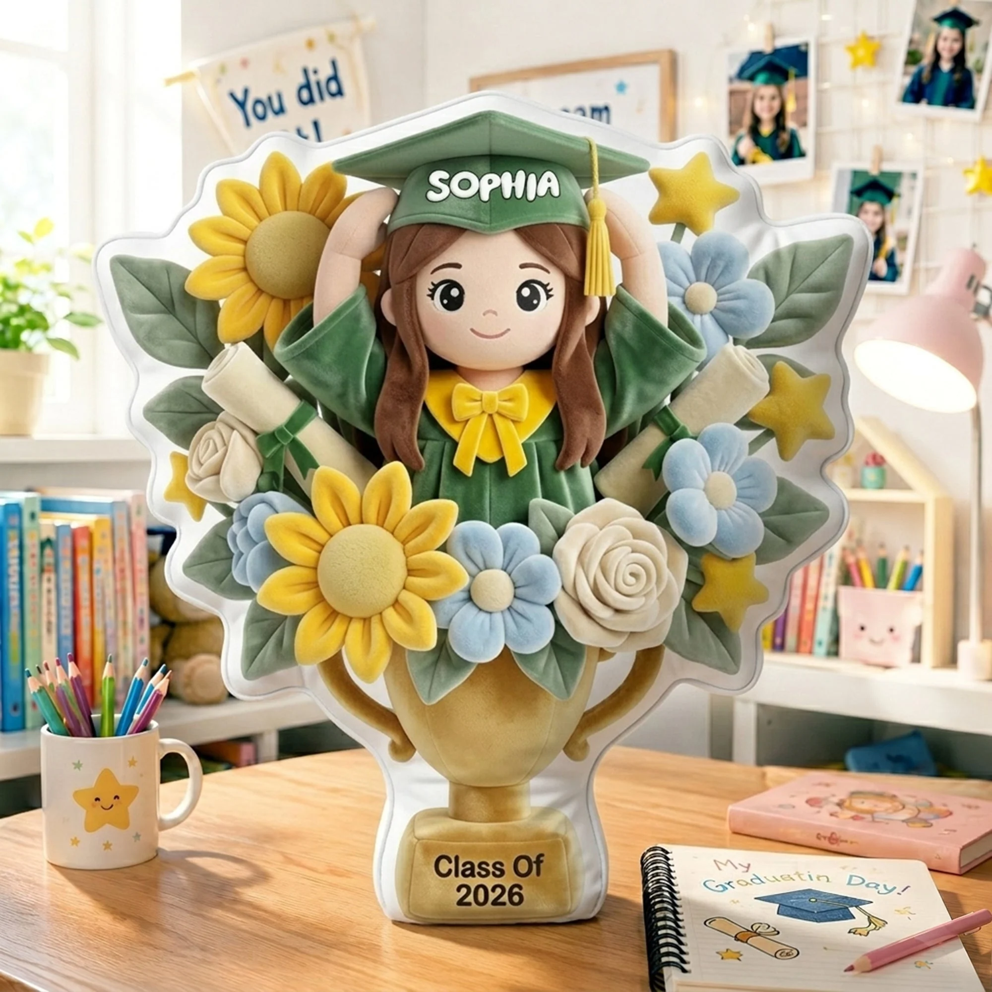 Custom Photo Graduation Flower Bouquet Class of 2026 - Personalized Pillow - Gift For Graduates - Image 2
