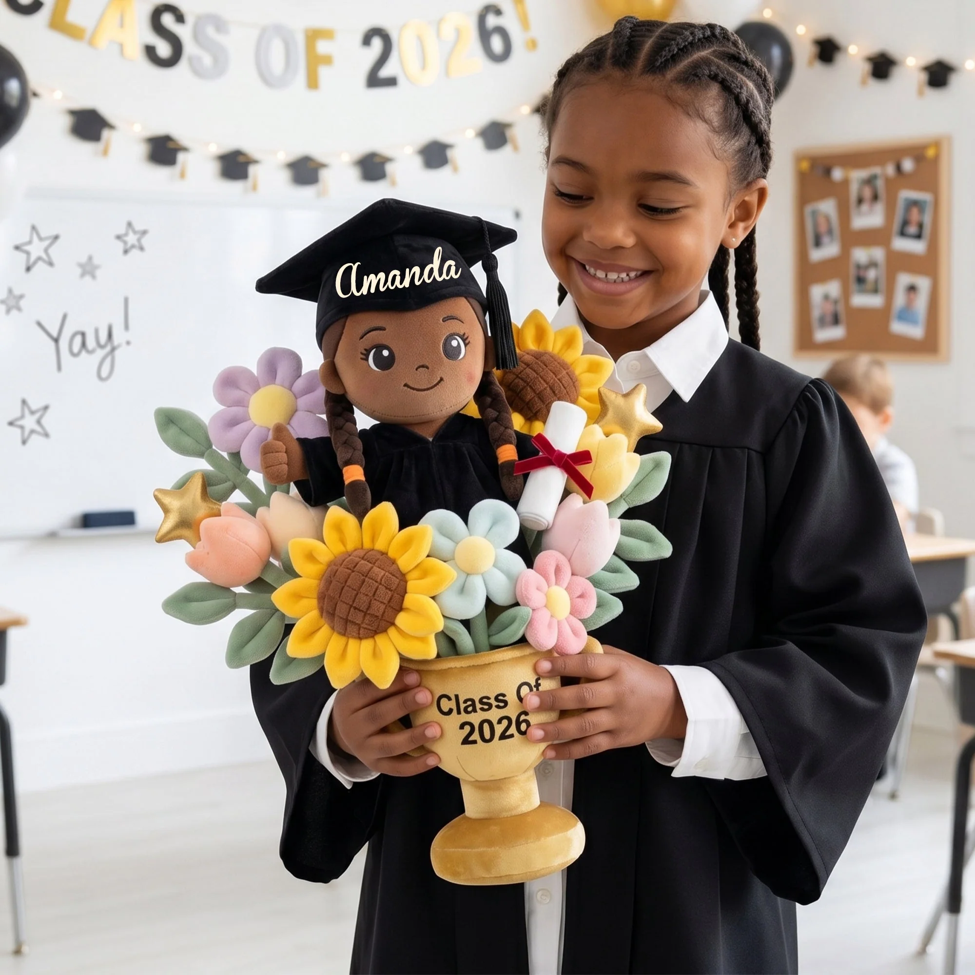 Custom Photo Graduation Flower Bouquet Class of 2026 - Personalized Pillow - Gift For Graduates - Image 3