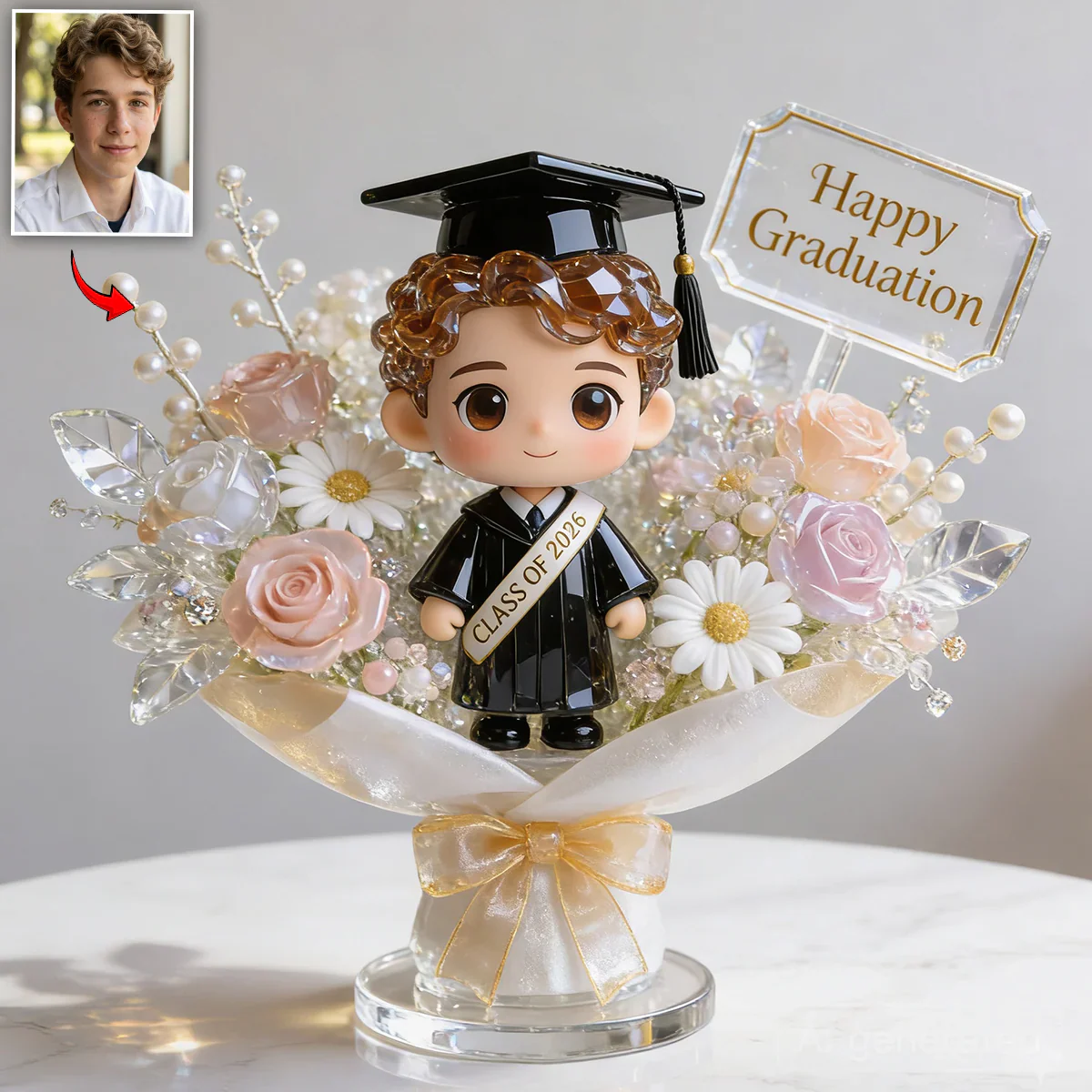 Custom Photo Graduation Flower - Personalized Shaped Acrylic Plaque - Gift For Graduates