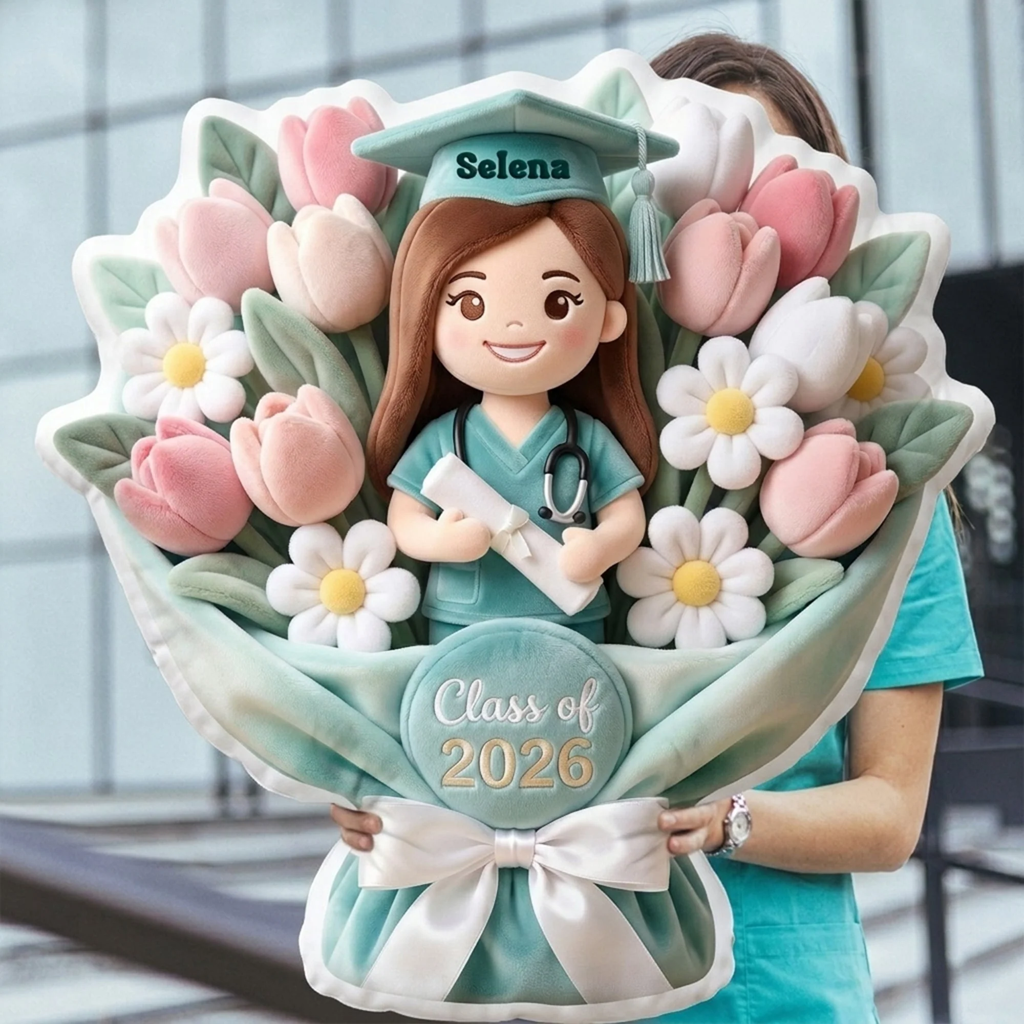 Custom Photo Graduation Nurse Bouquet Class of 2026 - Personalized Pillow - Gift For Graduates