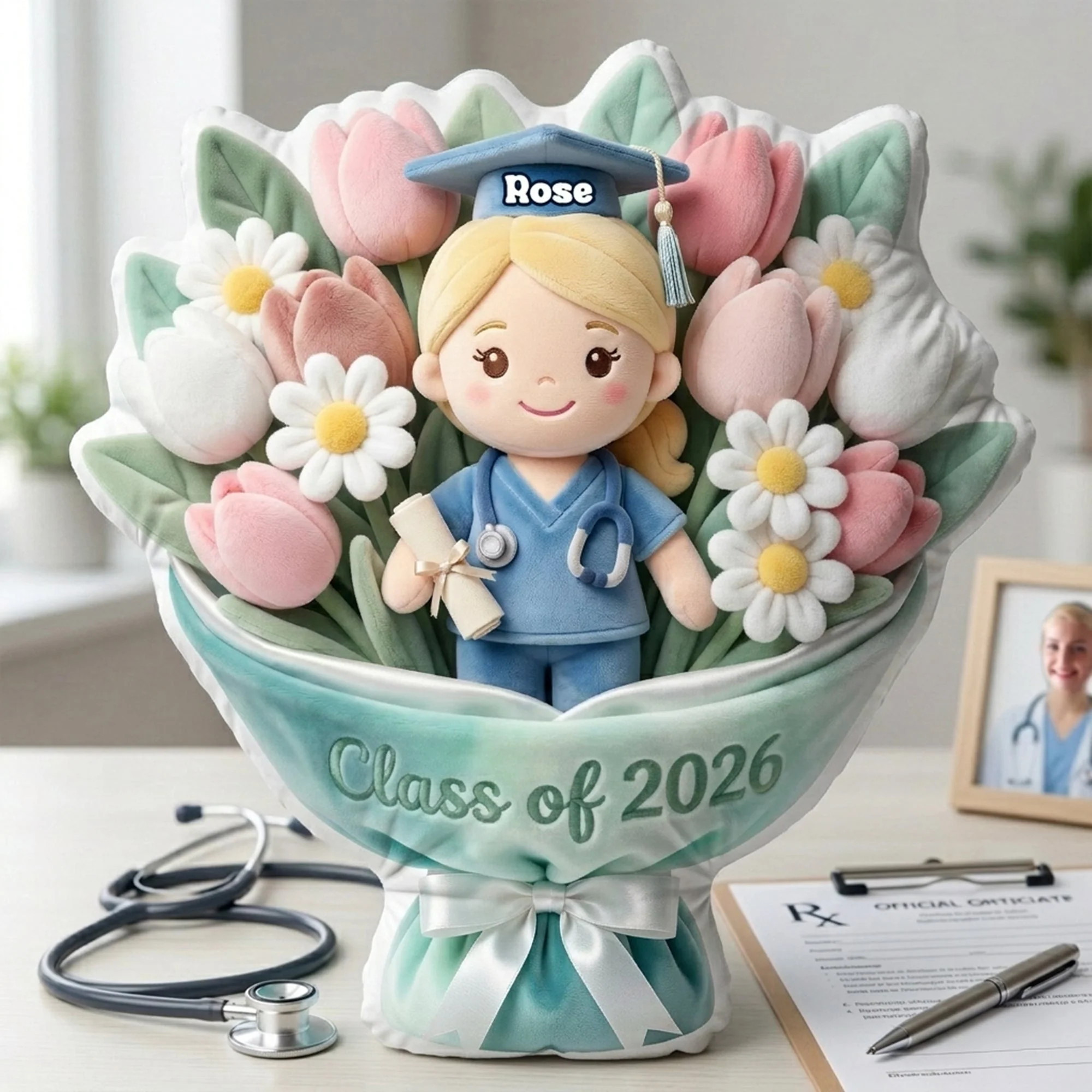Custom Photo Graduation Nurse Bouquet Class of 2026 - Personalized Pillow - Gift For Graduates - Image 2