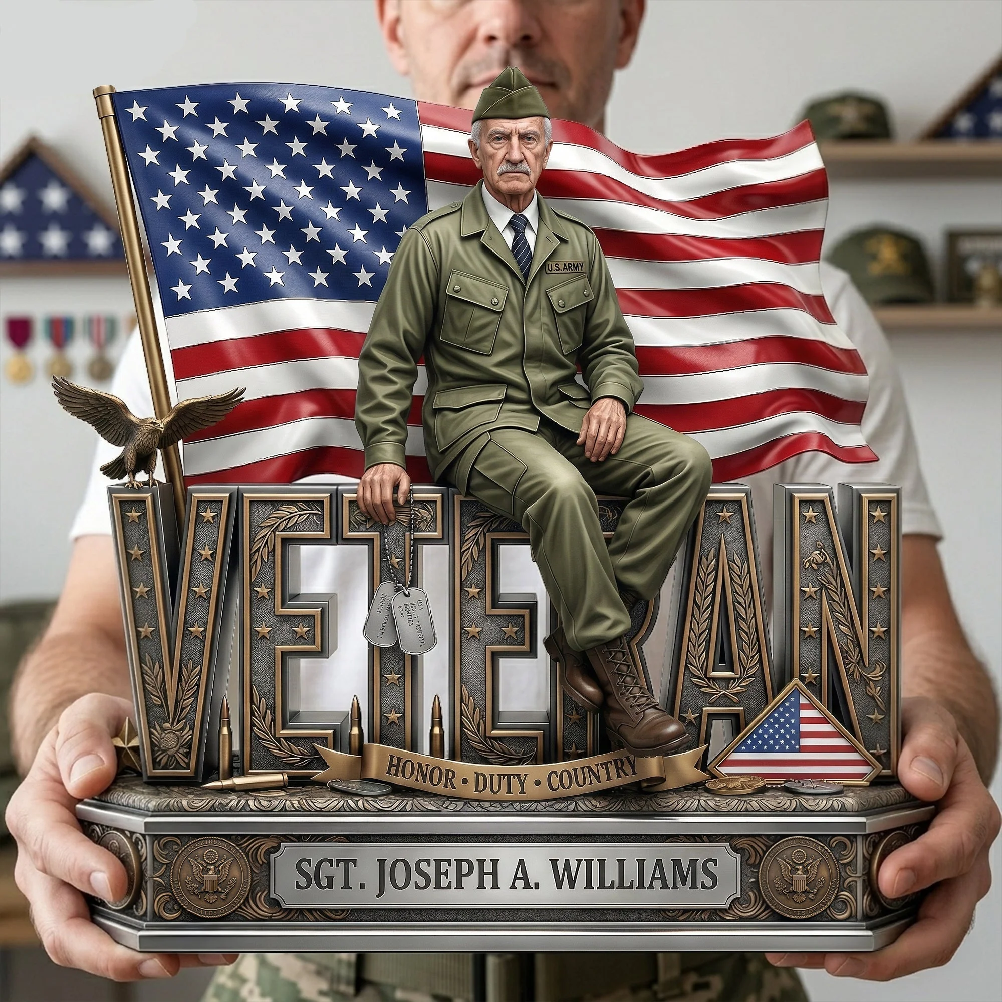 Custom Photo Grandpa Proud Veteran - Personalized Shape Acrylic Plaque - Gift For Dad, Grandpa