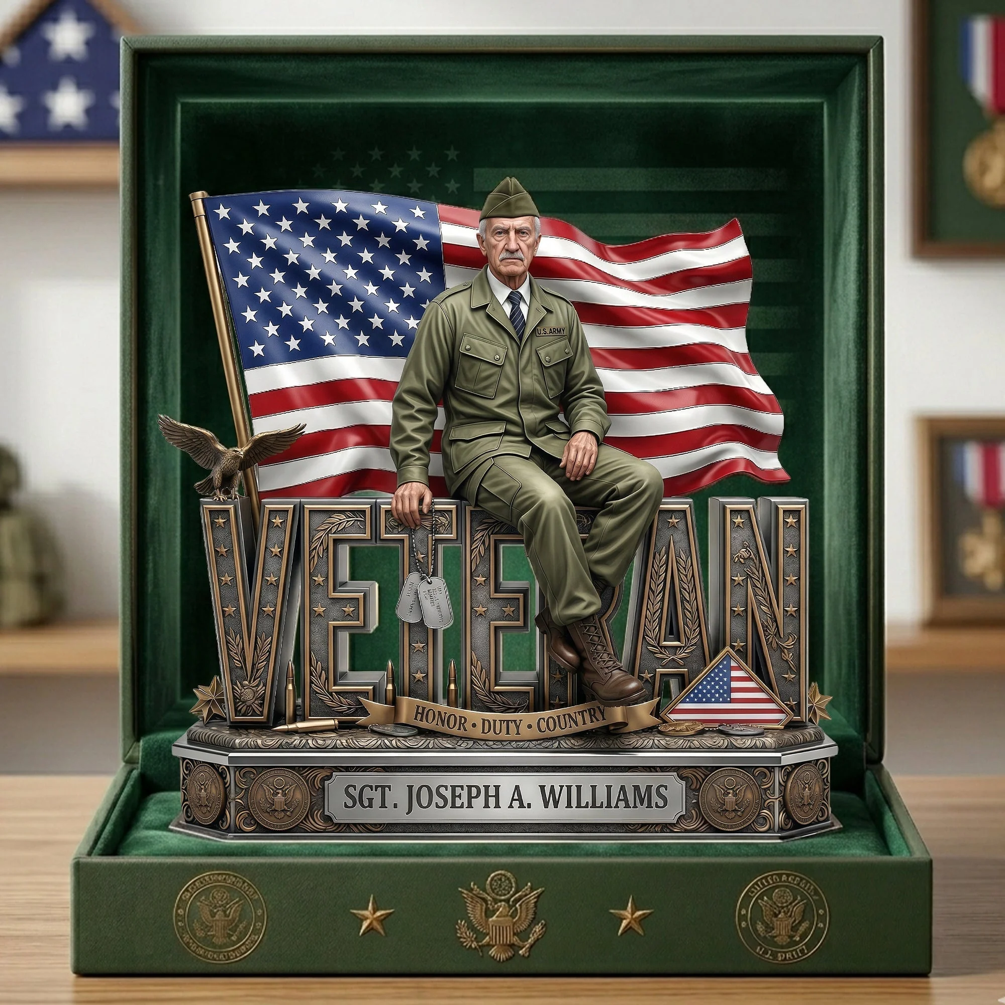 Custom Photo Grandpa Proud Veteran - Personalized Shape Acrylic Plaque - Gift For Dad, Grandpa - Image 2