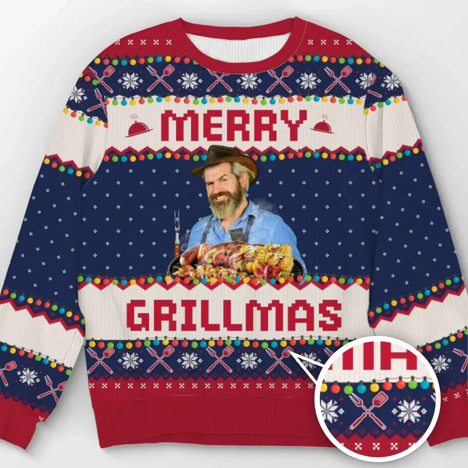 Custom Photo Grilling Up Some Holiday Cheer - Personalized Ugly Sweater - Christmas Gift For Dad, Grandpa, Husband NA94 - Image 2