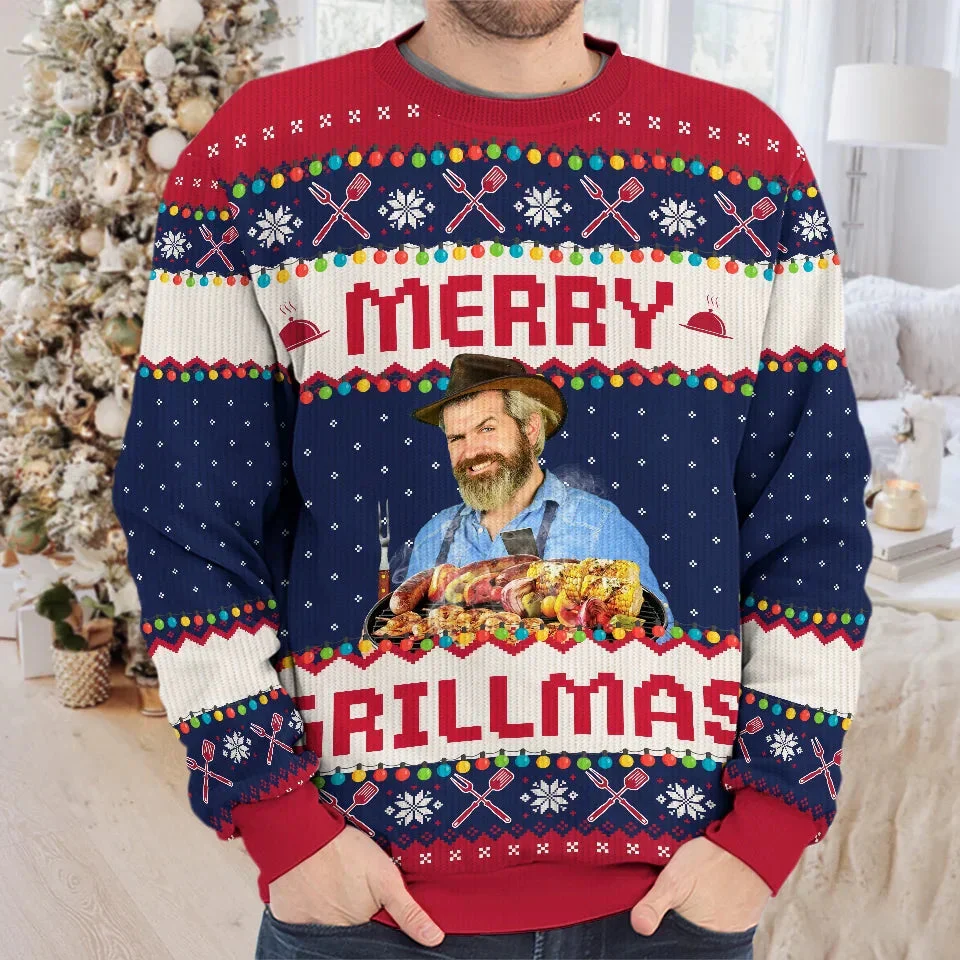 Custom Photo Grilling Up Some Holiday Cheer - Personalized Ugly Sweater - Christmas Gift For Dad, Grandpa, Husband NA94 - Image 3