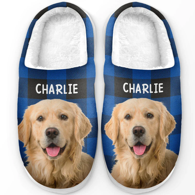 Custom Photo Happiness Is A Warm Puppy - Personalized Slippers - Gift For Dog Lovers, Cat Lovers, Pet Owners NA94