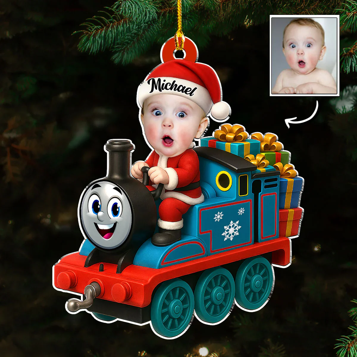 Custom Photo Happy Baby Toy Train 2025 - Personalized Acrylic Ornament - Christmas Gift NA94