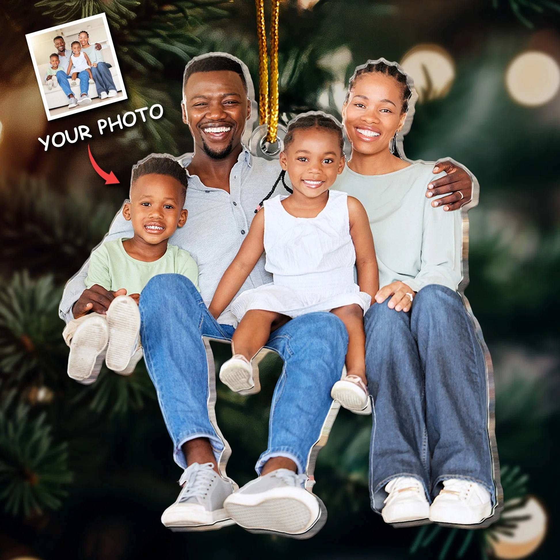 Custom Photo Happy Family Gift - Personalized Acrylic Photo Ornament