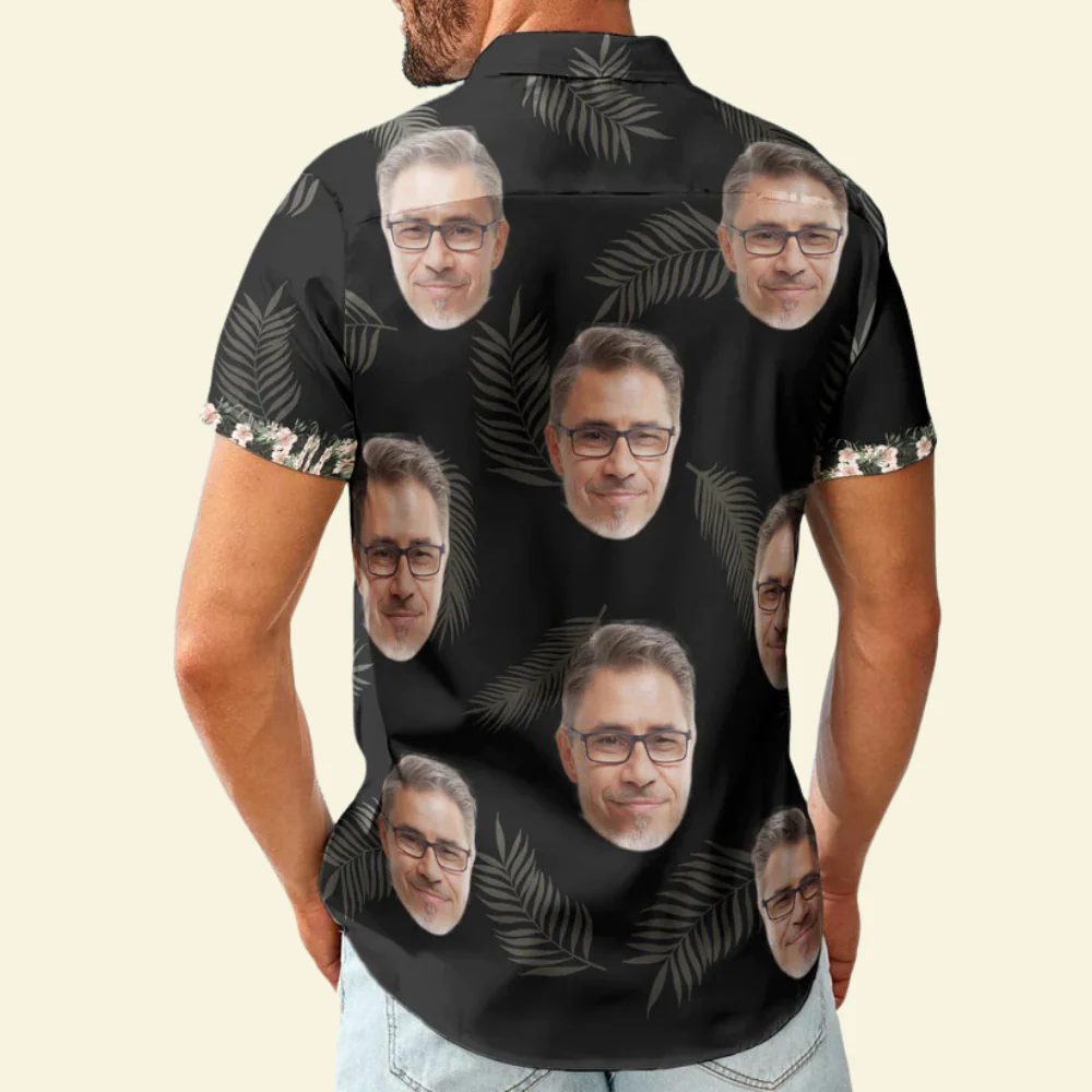 Custom Photo Hibiscus Tropical Line Vintage Funny - Personalized Hawaiian Shirt - Image 2