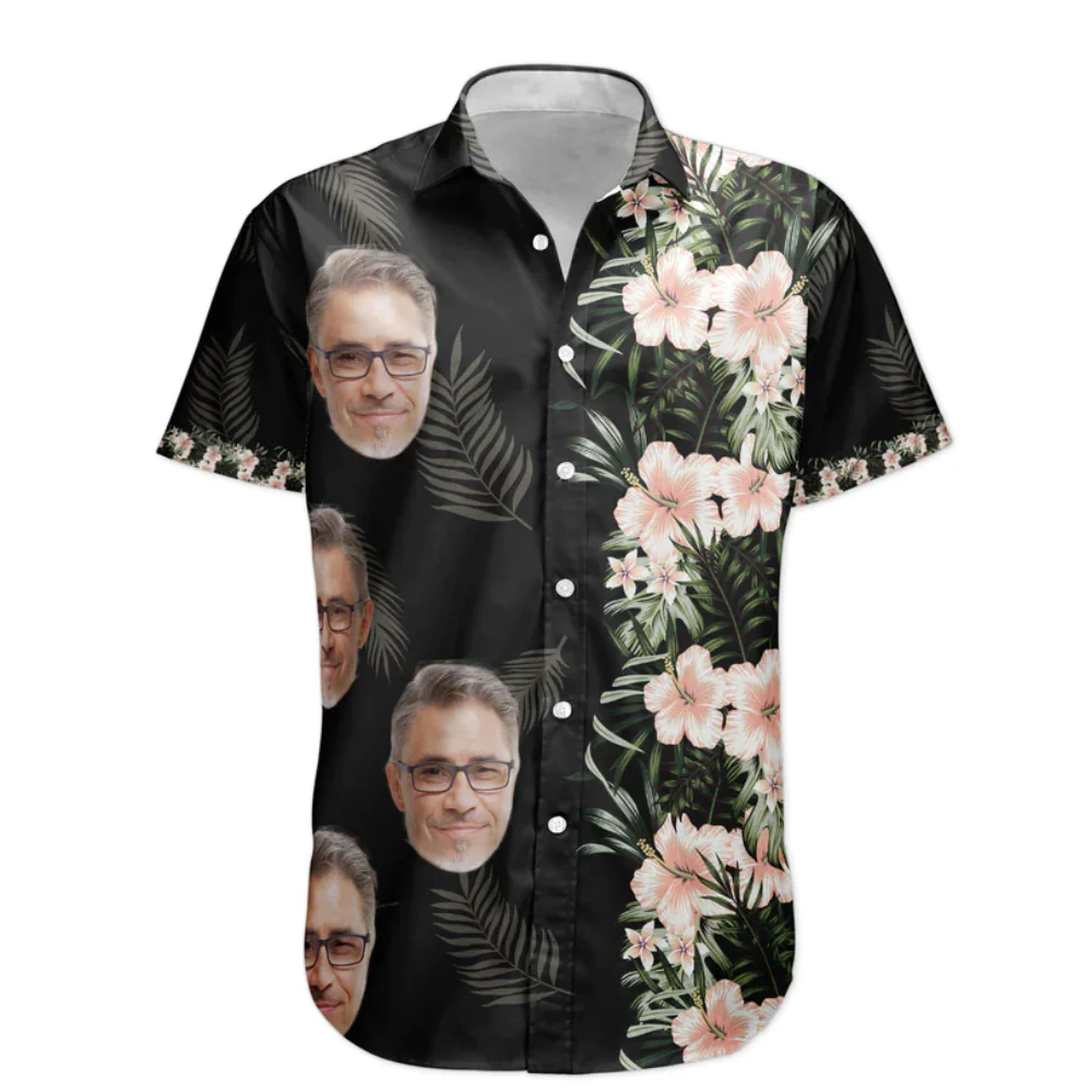 Custom Photo Hibiscus Tropical Line Vintage Funny - Personalized Hawaiian Shirt - Image 3