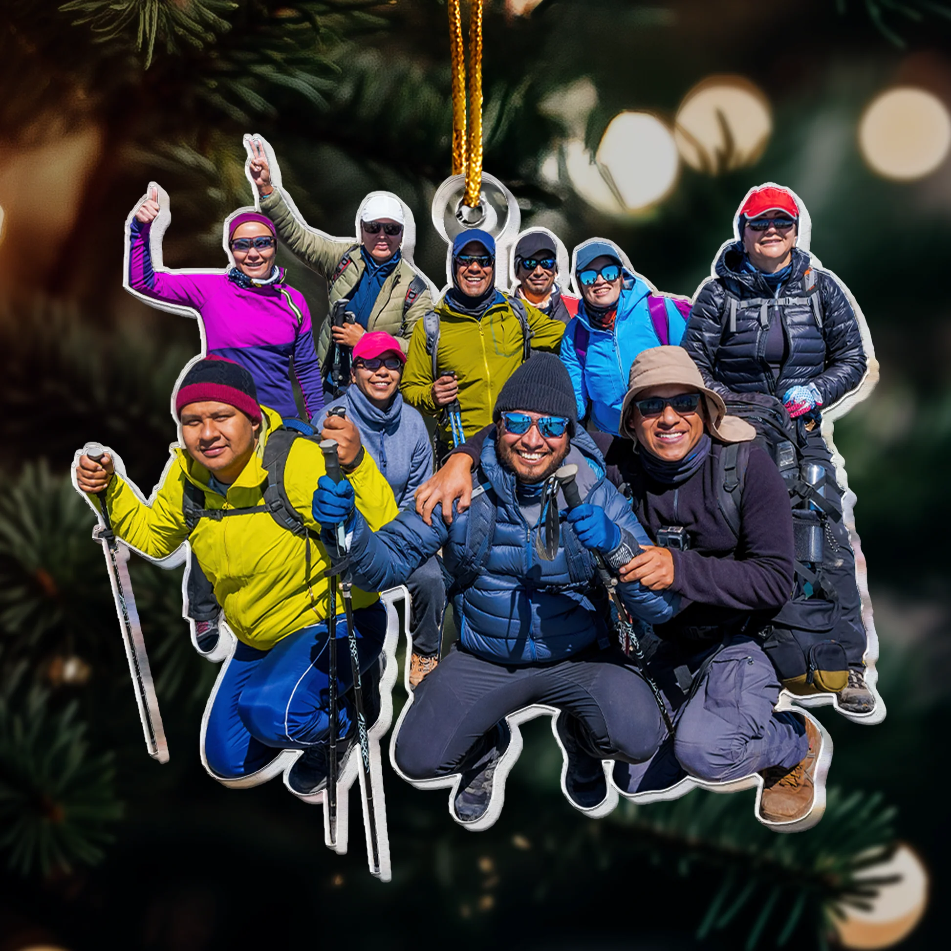 Custom Photo Hiking And Trekking Group Of Friends - Personalized Acrylic Photo Ornament - Image 3