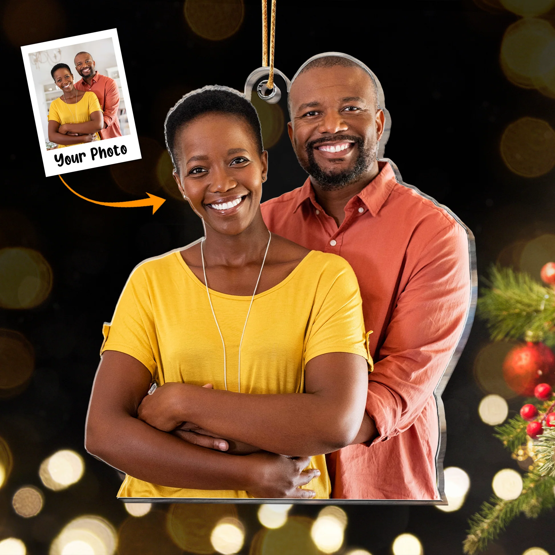 Custom Photo Hubby & Wifey Gift For Couple - Personalized Acrylic Photo Ornament - Image 2
