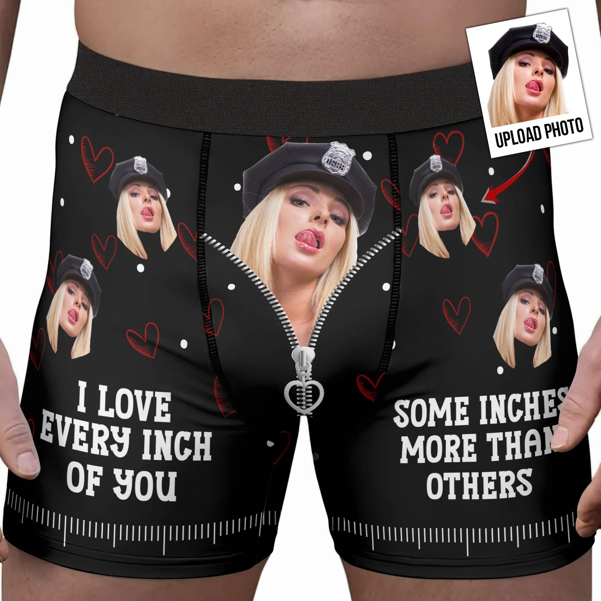 Custom Photo I Love Every Inch Of You - Gift For Boyfriend, Husband, Anniversary - Funny Personalized Custom Boxer Briefs, Men's Boxers