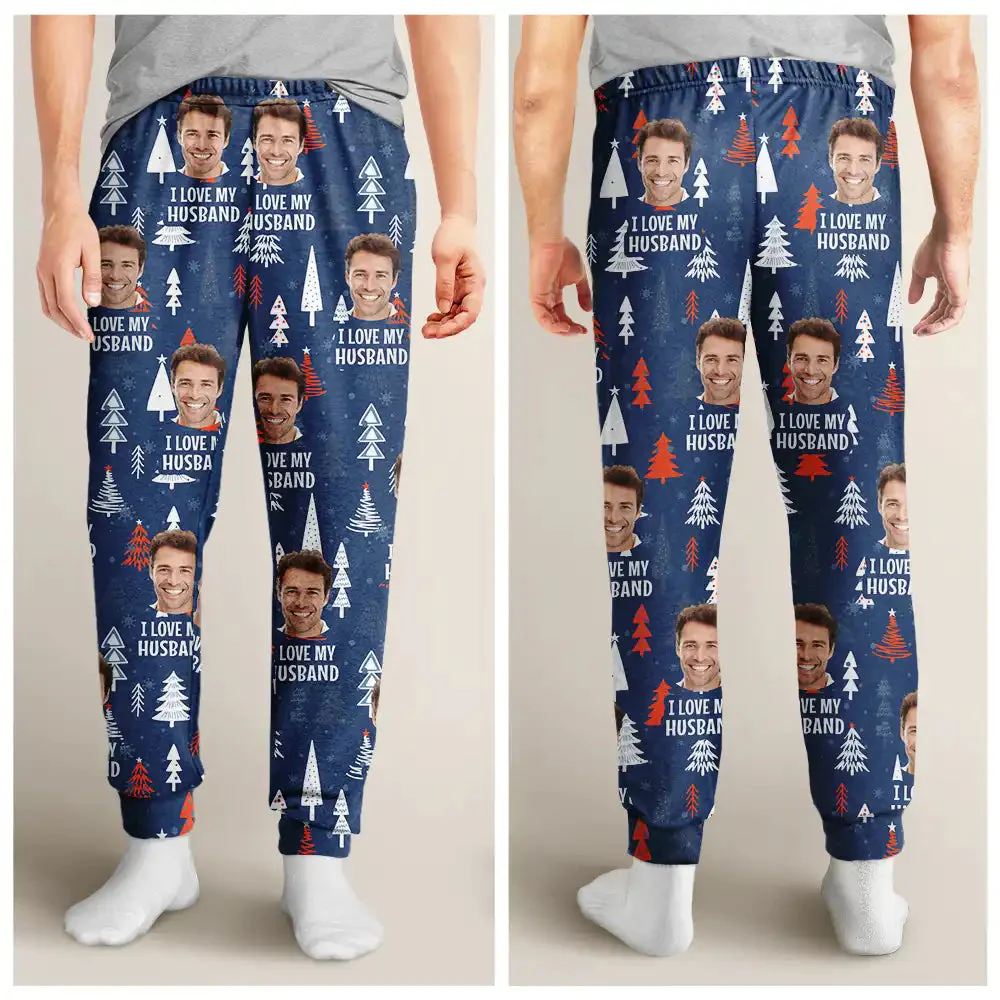 Custom Photo I Love My Wife Christmas Pattern - Gift For Husband, Wife, Couple - Personalized Pajama Pants NA94 - Image 3