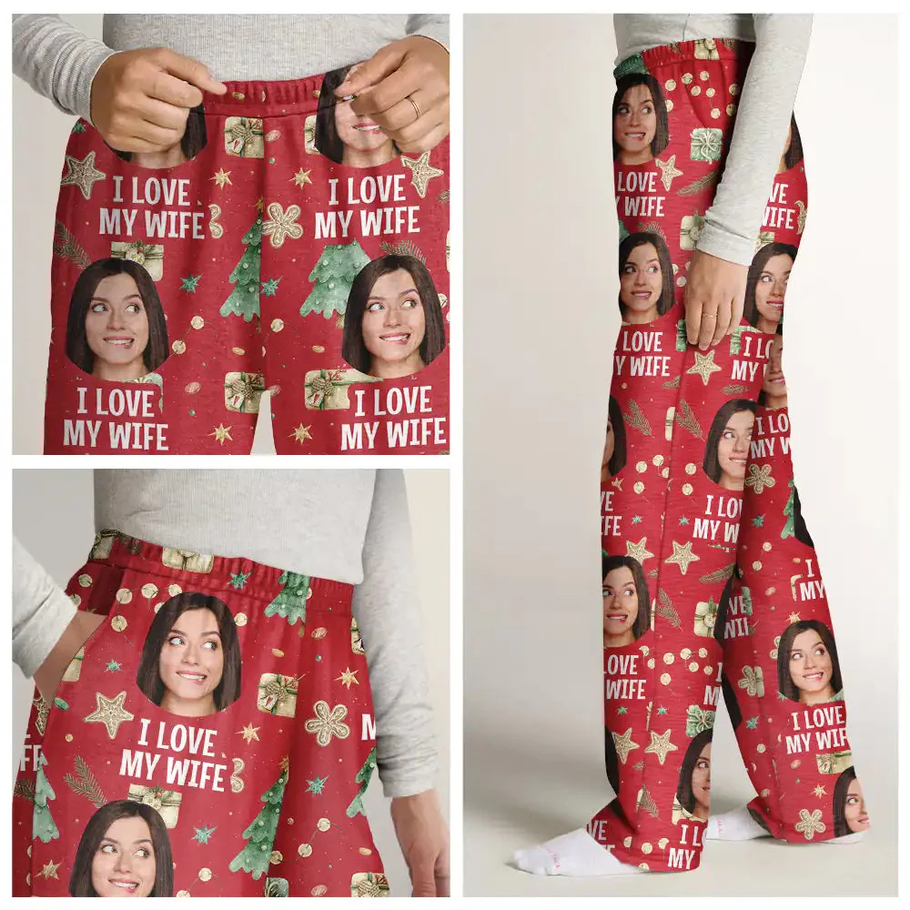 Custom Photo I Love My Wife Christmas Pattern - Gift For Husband, Wife, Couple - Personalized Pajama Pants NA94 - Image 4