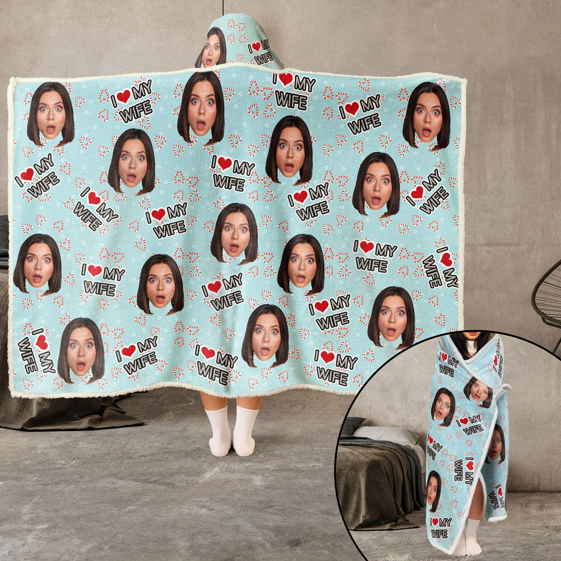 Custom Photo I Love You - Personalized Wearable Hooded Blanket - Gift For Husband Wife, Boyfriend Girlfriend, Couples NA94 - Image 3