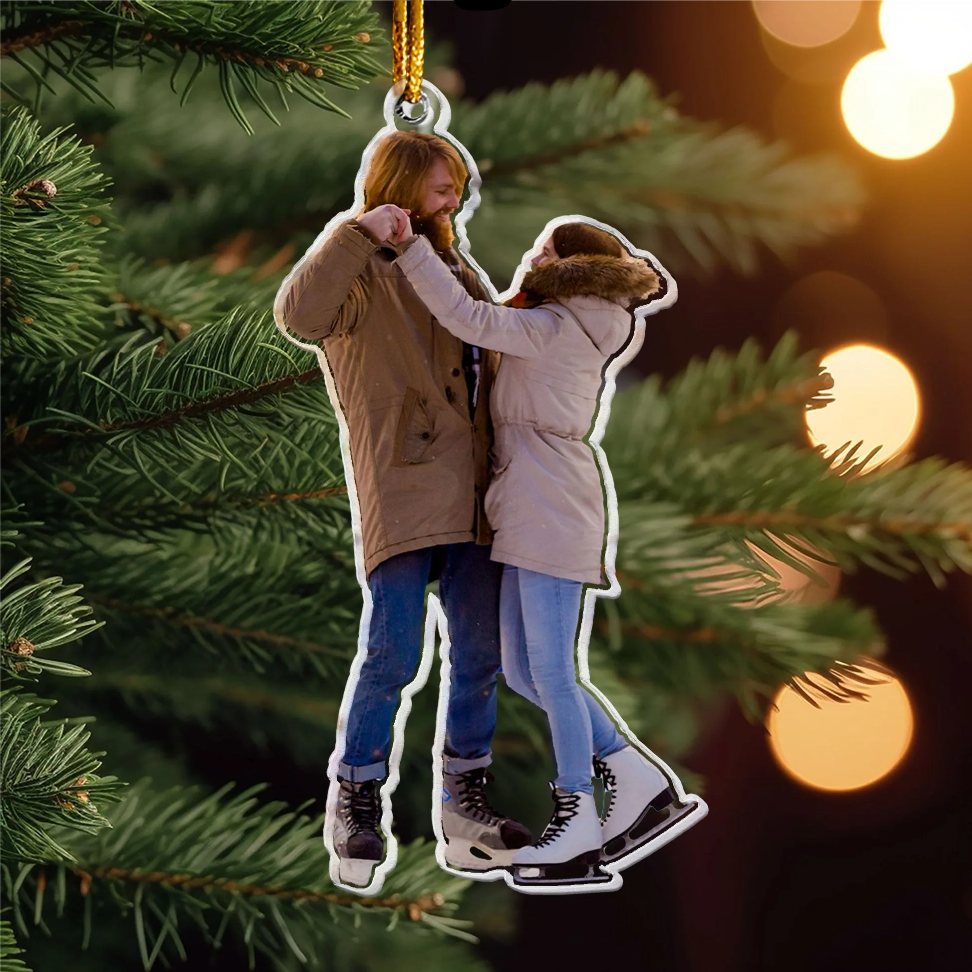Custom Photo Ice Skating Gifts For Family Couple - Personalized Acrylic Photo Ornament - Image 3